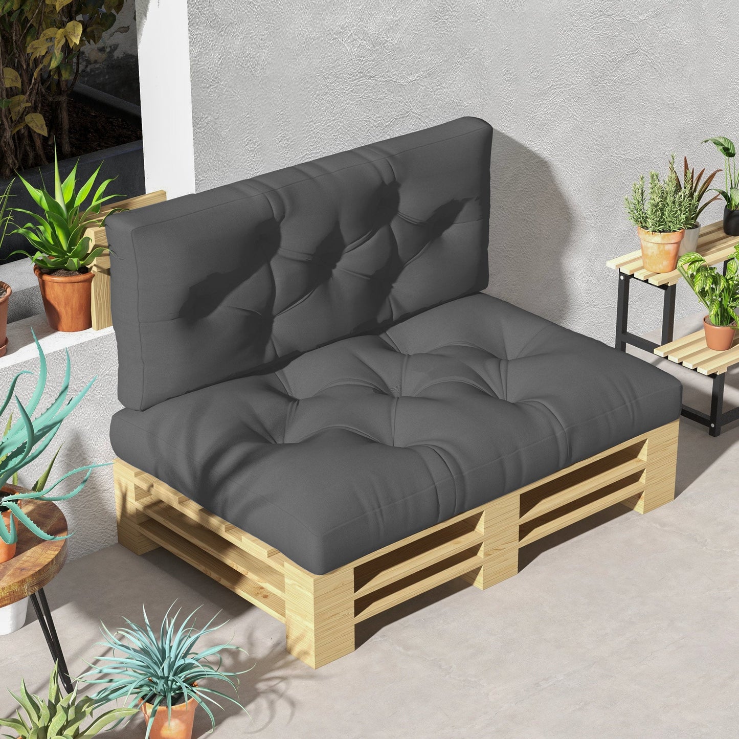 2 Seater Outdoor Seat Cushions Back Cushion for Pallet, Water Repellent Seat Pads, Charcoal Grey
