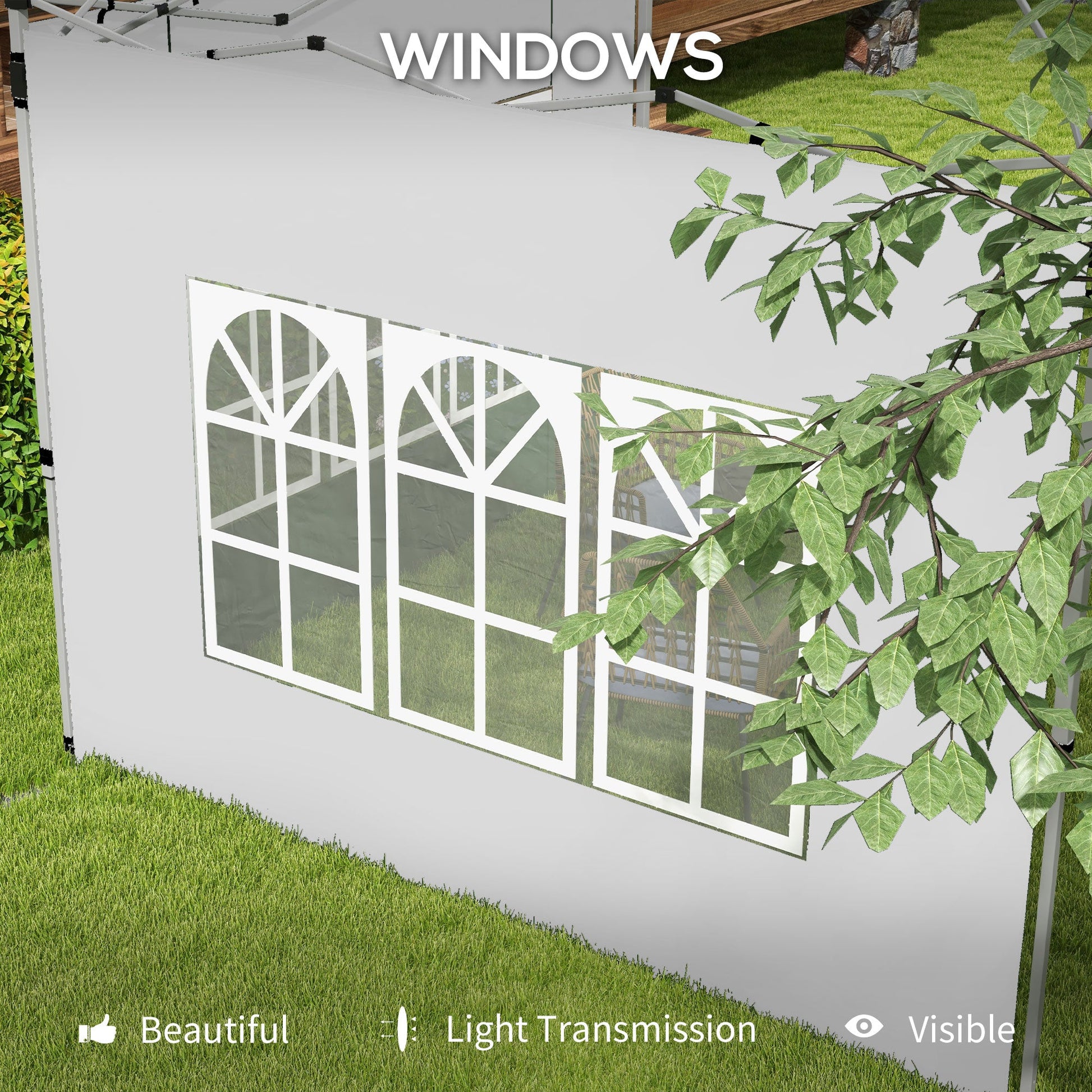 Gazebo Side Panels with Window for 3x3(m) or 3x4m Pop Up Gazebo, 2 Pack Sides Replacement, White