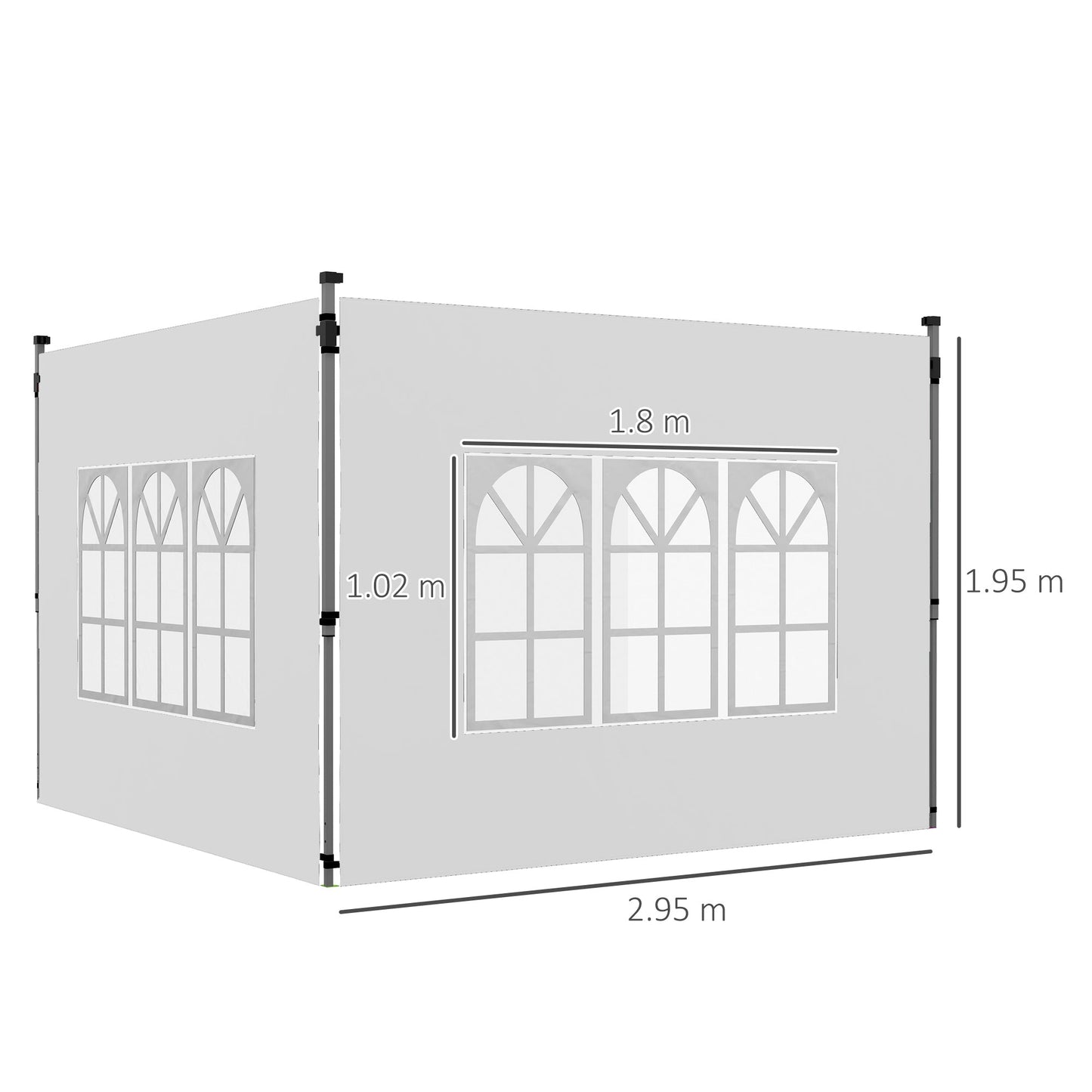 Gazebo Side Panels with Window for 3x3(m) or 3x4m Pop Up Gazebo, 2 Pack Sides Replacement, White