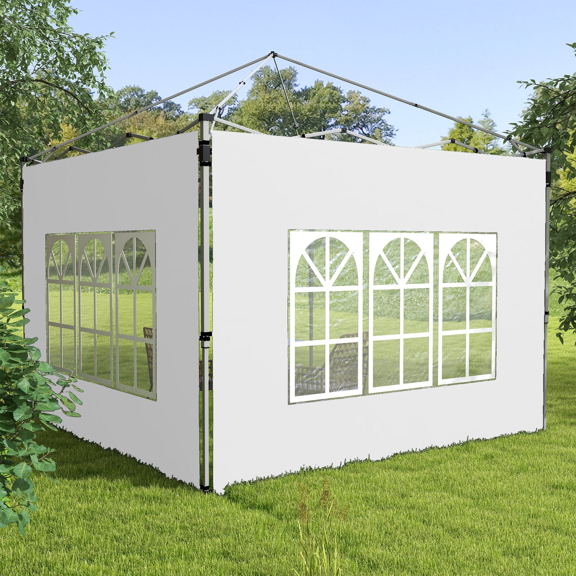 Gazebo Side Panels with Window for 3x3(m) or 3x4m Pop Up Gazebo, 2 Pack Sides Replacement, White