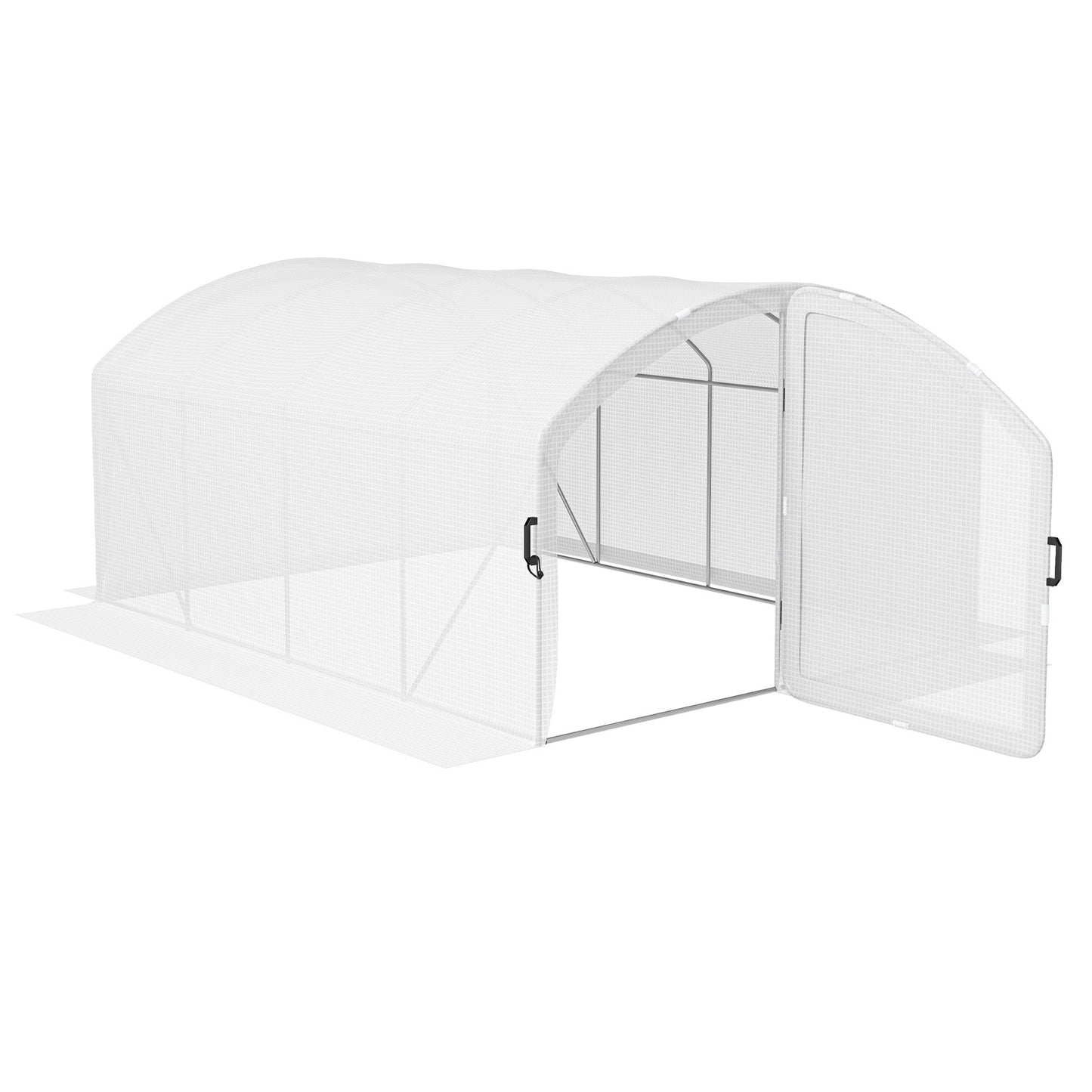 4 x 3 x 2m Polytunnel Greenhouse with Hinged Door, Walk-in Grow House Tent with UV-resistant PE Cover, Galvanised Steel Frame, Clamps, White