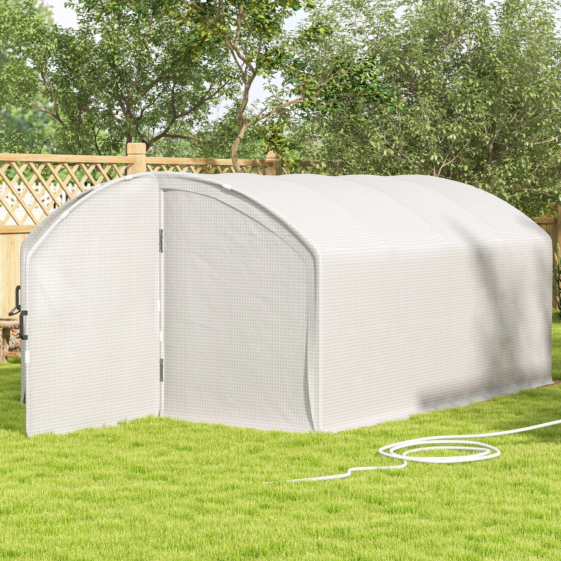 4 x 3 x 2m Polytunnel Greenhouse with Hinged Door, Walk-in Grow House Tent with UV-resistant PE Cover, Galvanised Steel Frame, Clamps, White