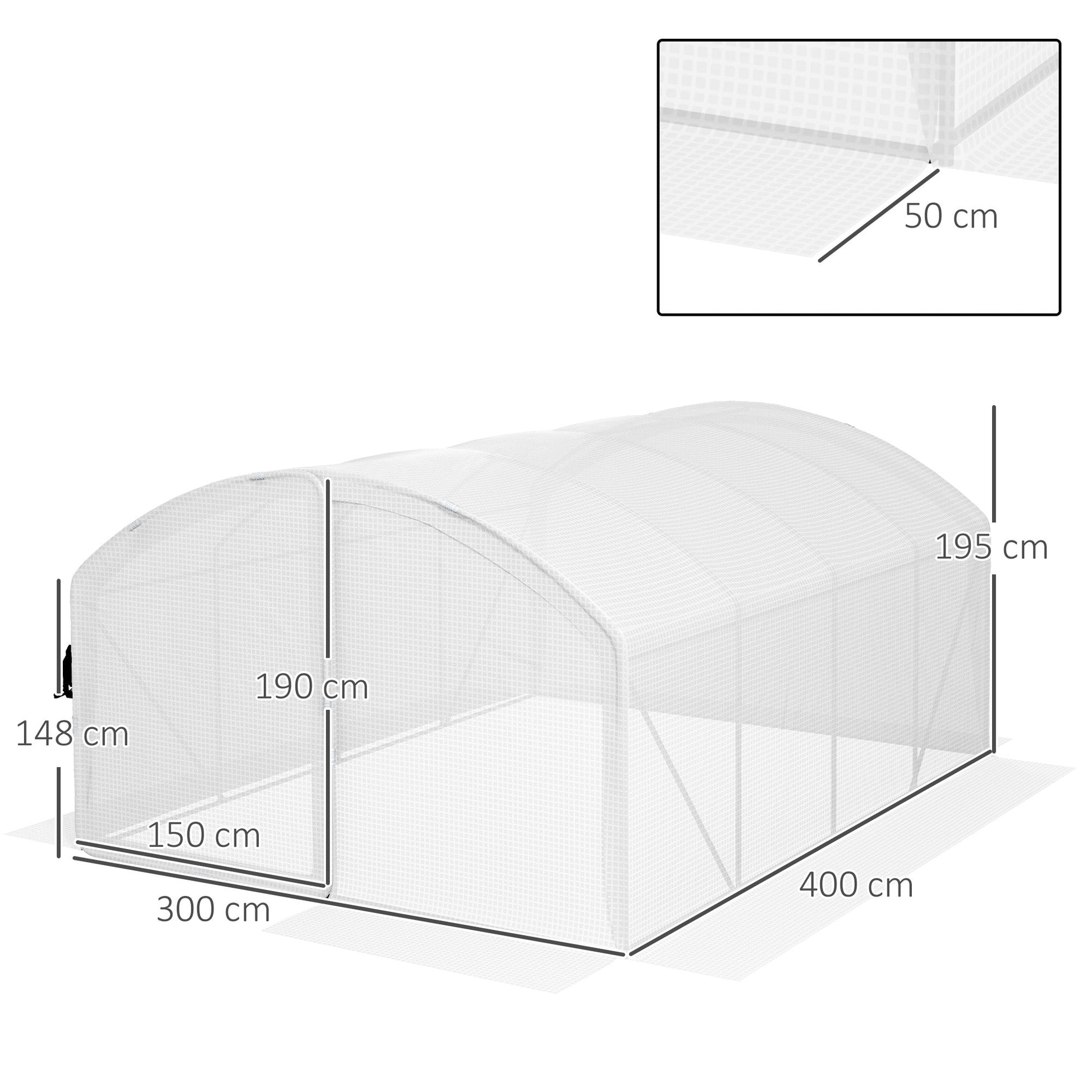 4 x 3 x 2m Polytunnel Greenhouse with Hinged Door, Walk-in Grow House Tent with UV-resistant PE Cover, Galvanised Steel Frame, Clamps, White