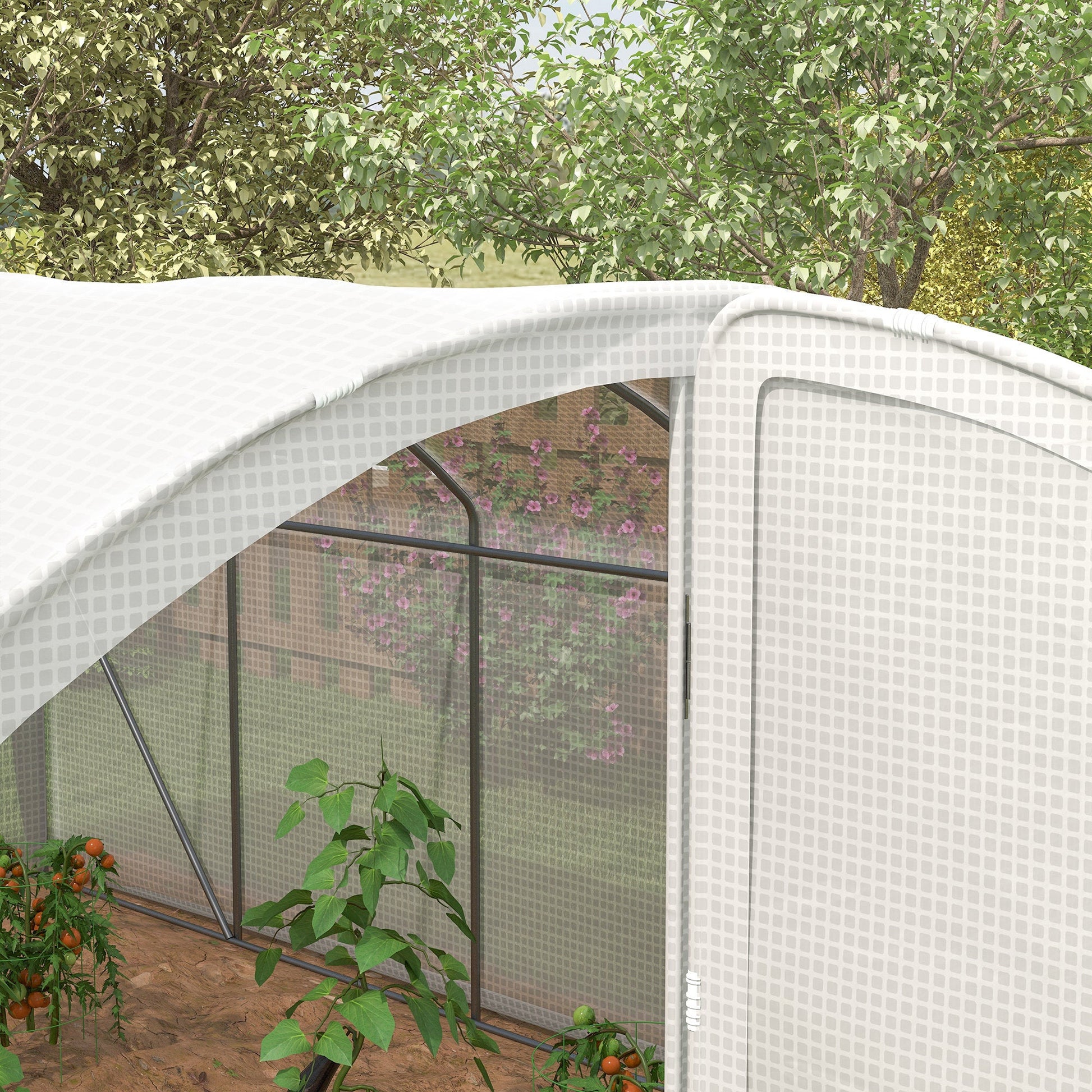 4 x 3 x 2m Polytunnel Greenhouse with Hinged Door, Walk-in Grow House Tent with UV-resistant PE Cover, Galvanised Steel Frame, Clamps, White