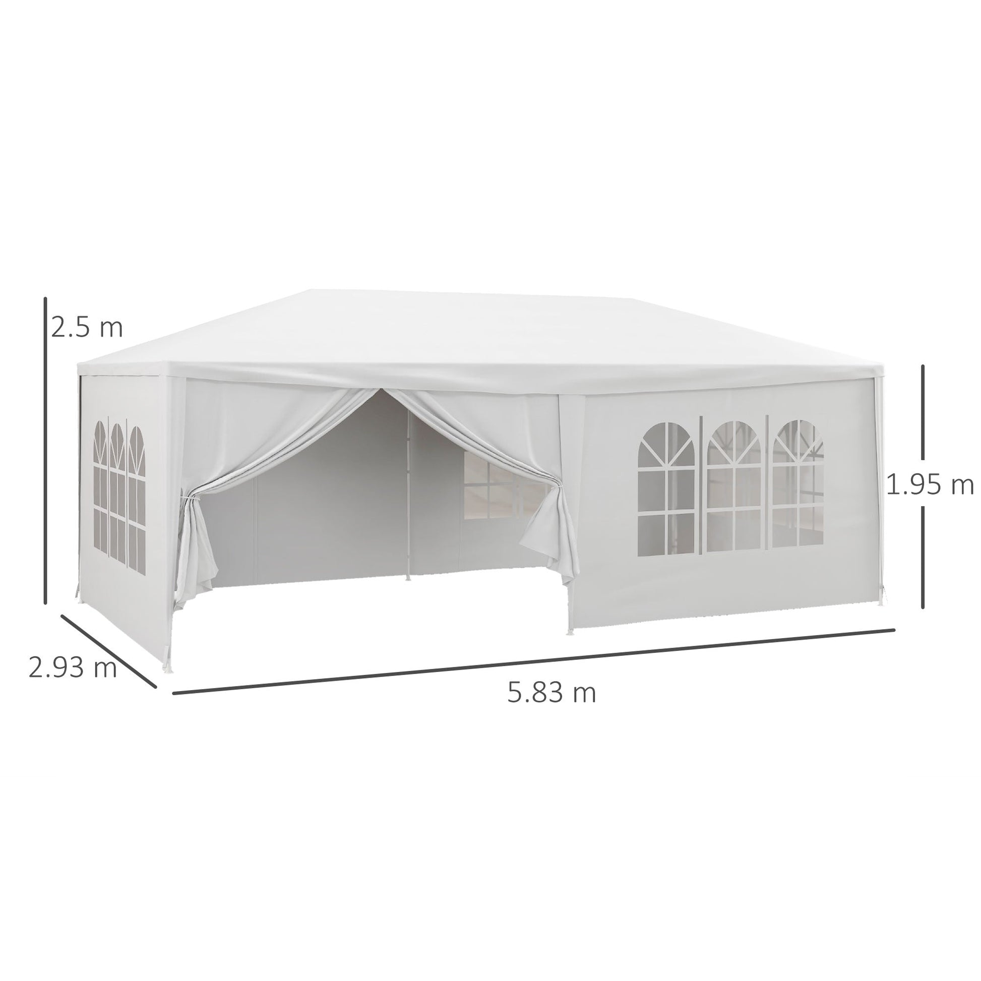 6 x 3(m) Gazebo Canopy Party Tent with 6 Removable Side Walls for Outdoor Event with Windows and Doors, White