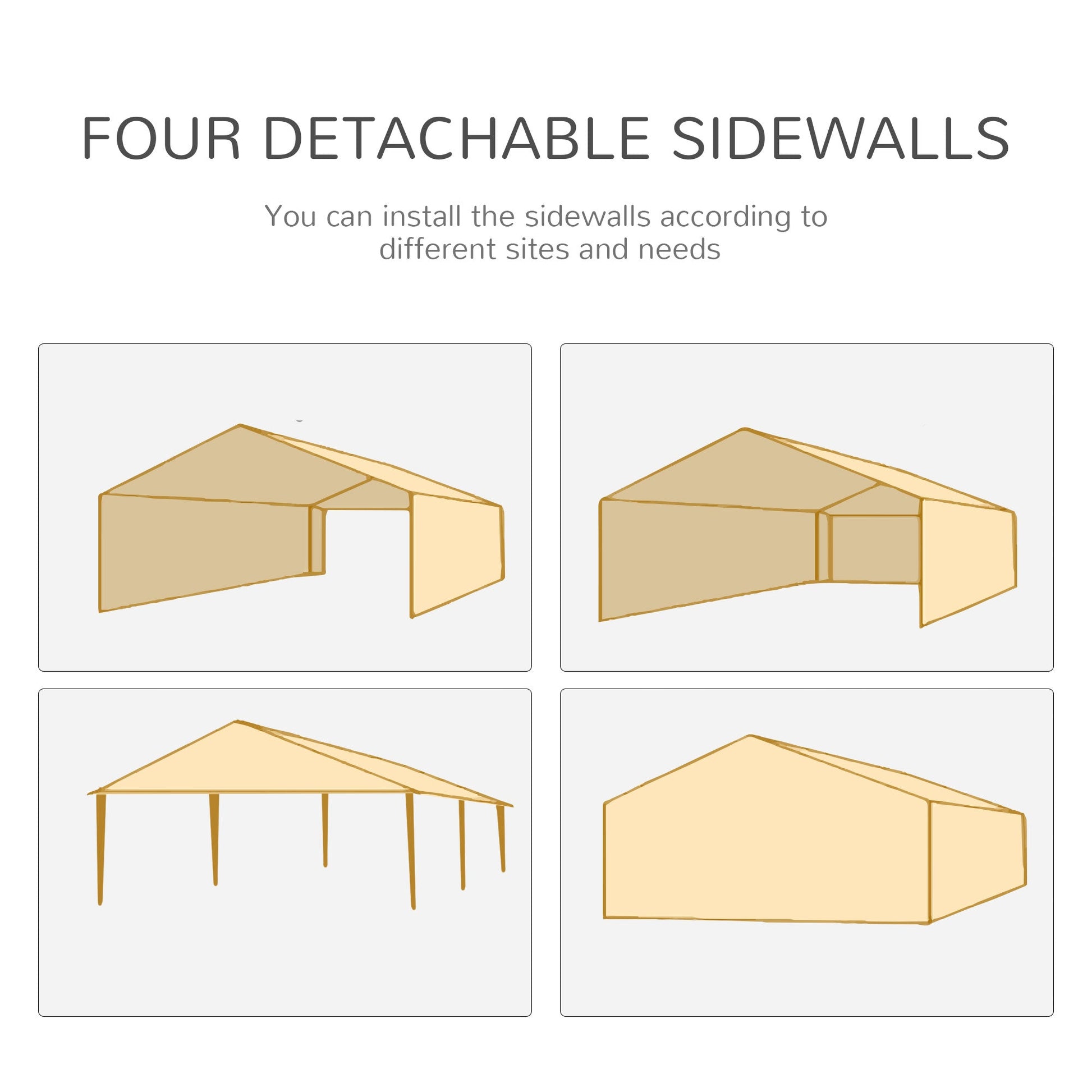 6 x 3(m) Gazebo Canopy Party Tent with 6 Removable Side Walls for Outdoor Event with Windows and Doors, White
