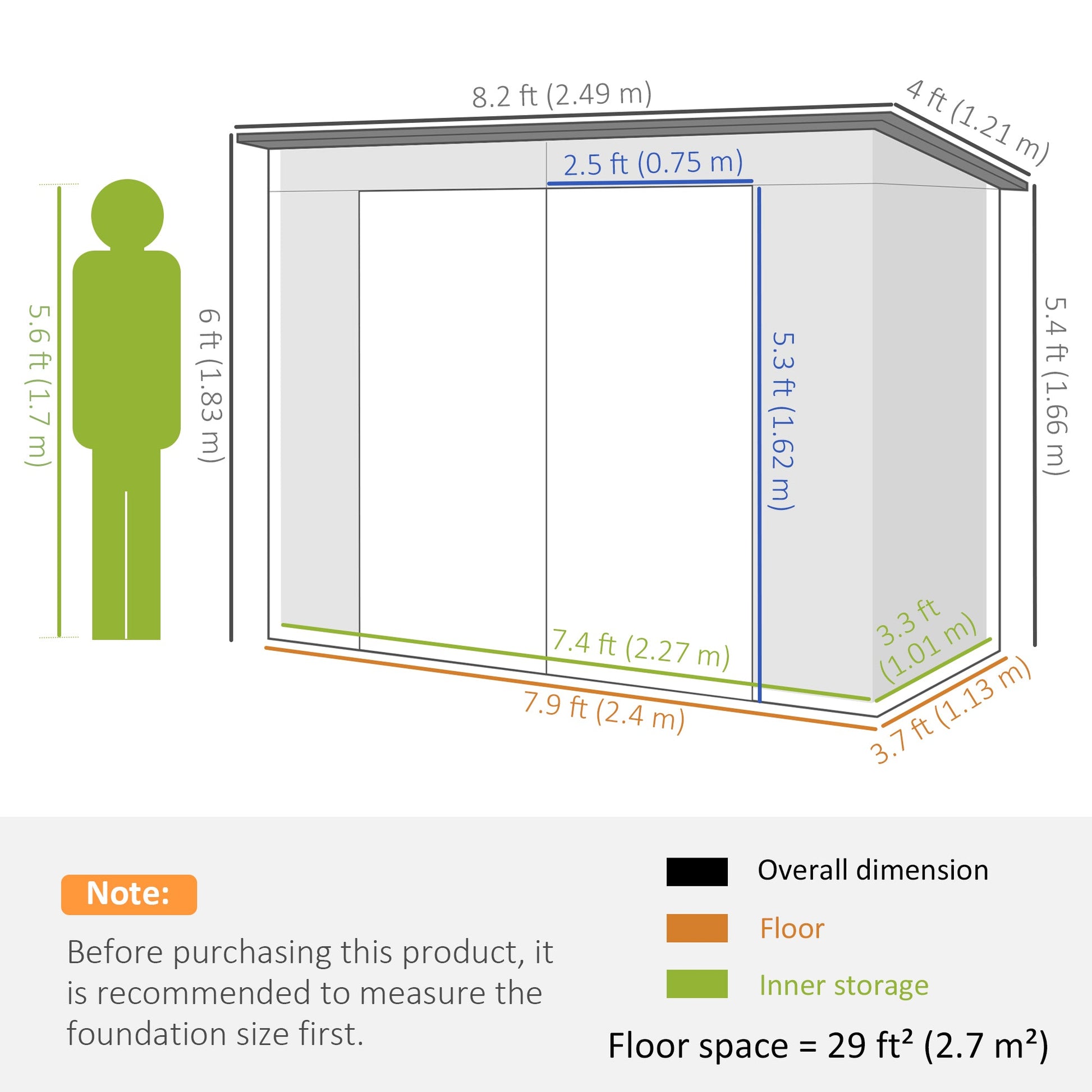 8 x 4FT Garden Shed. Galvanised Metal Shed, Outdoor Tool Storage Shed with Pent Roof, Lockable Door and 2 Vents, Grey