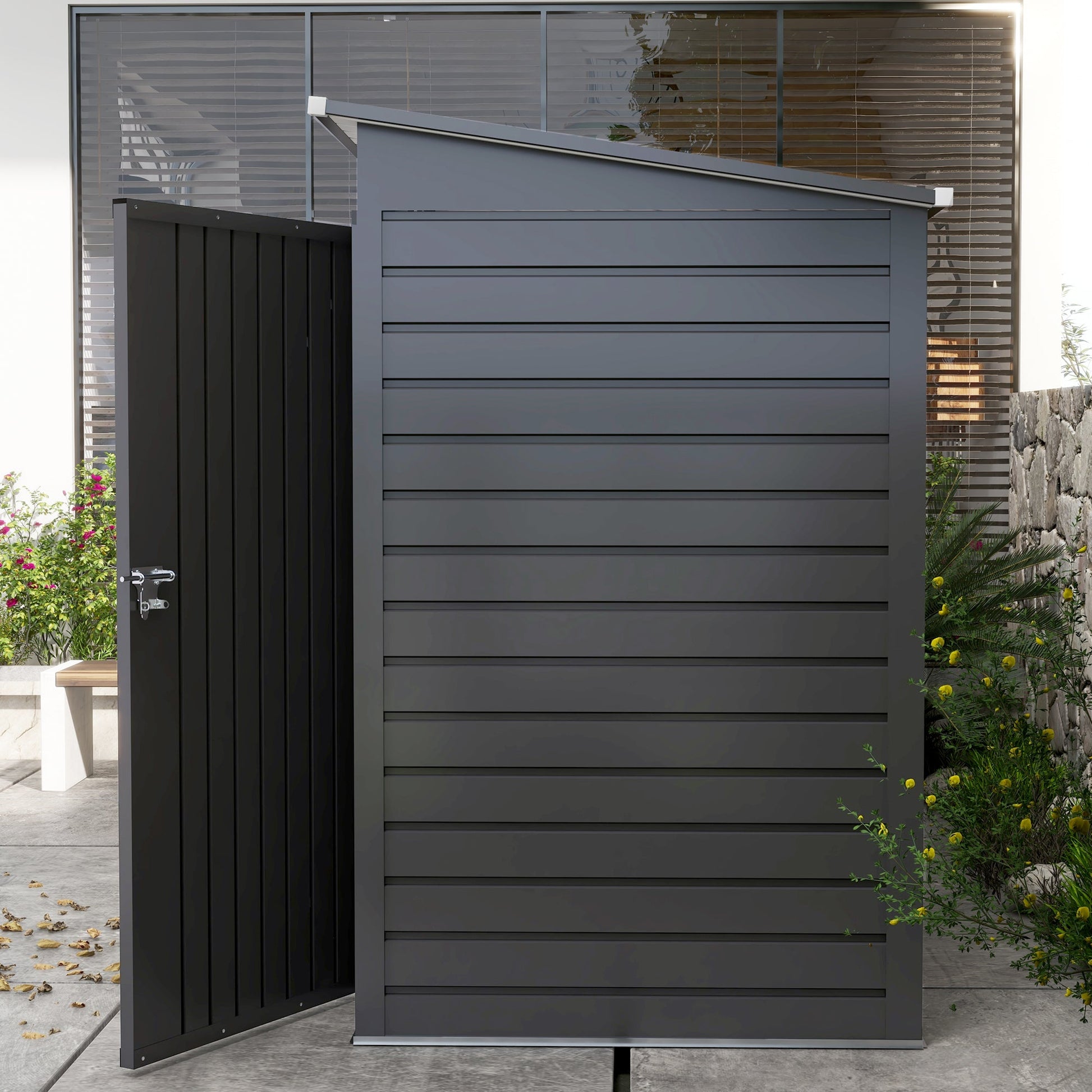 8 x 4FT Garden Shed. Galvanised Metal Shed, Outdoor Tool Storage Shed with Pent Roof, Lockable Door and 2 Vents, Grey
