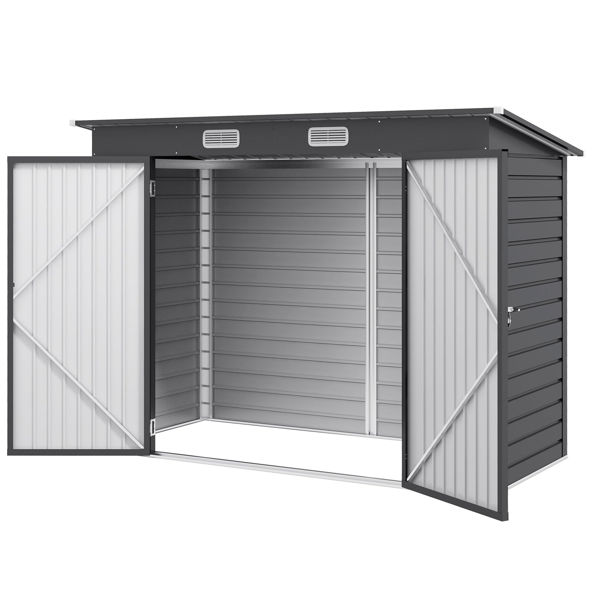 8 x 4FT Garden Shed. Galvanised Metal Shed, Outdoor Tool Storage Shed with Pent Roof, Lockable Door and 2 Vents, Grey