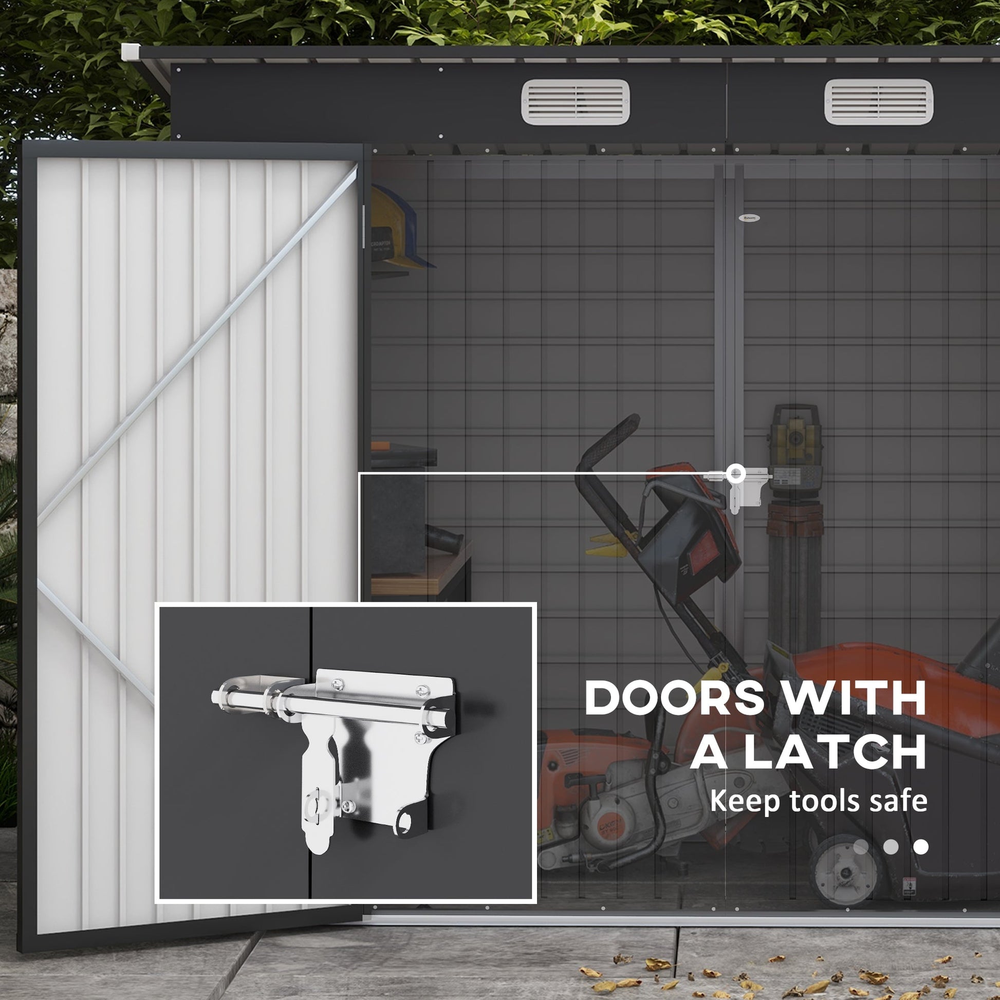 8 x 4FT Garden Shed. Galvanised Metal Shed, Outdoor Tool Storage Shed with Pent Roof, Lockable Door and 2 Vents, Grey