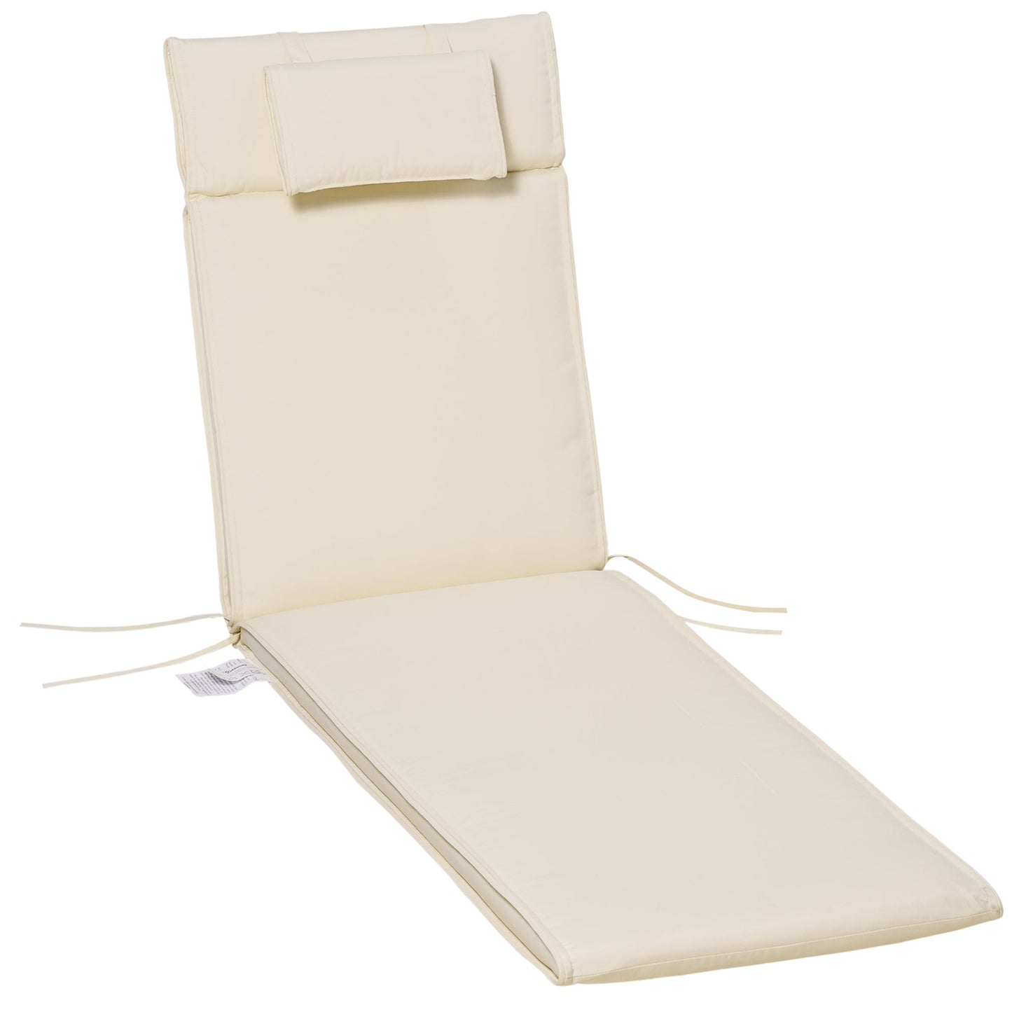 Garden Sun Lounger Cushion Replacement Thick Sunbed Reclining Chair Relaxer Pad with Pillow - Cream White