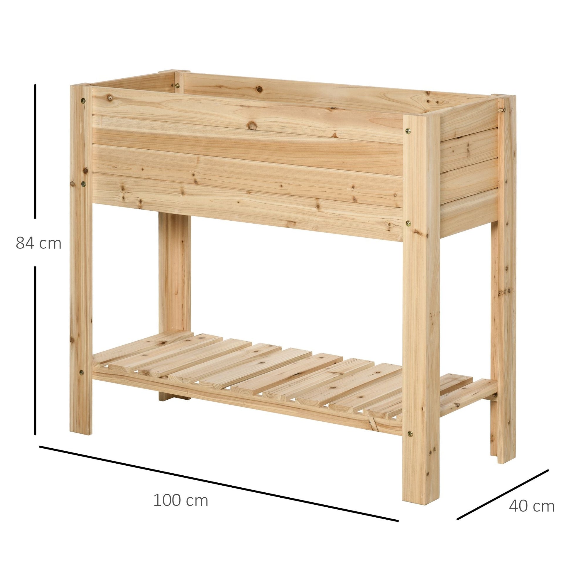Wooden Raised Garden Bed Plant Stand Outdoor Tall Flower Bed Box with Clapboard, Nature Wood Color 100 x 40 x 84cm