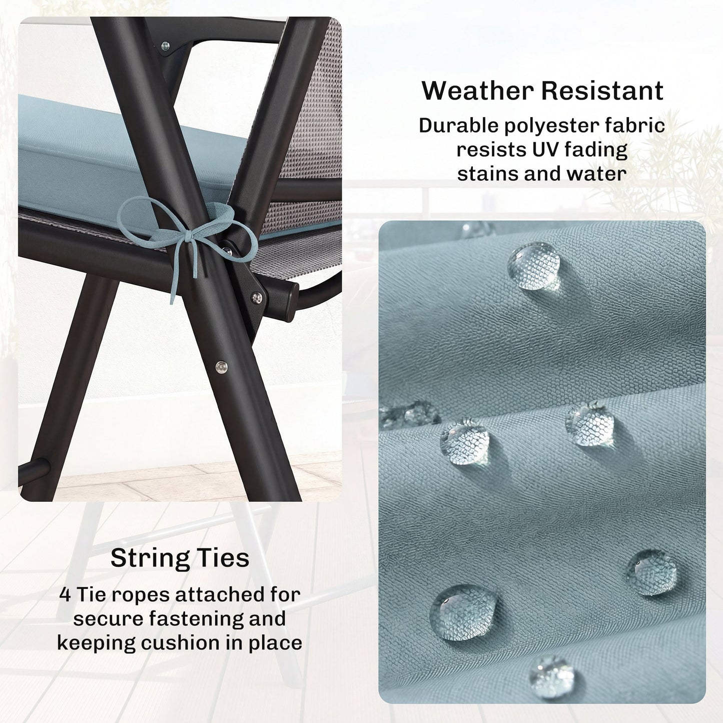 Set of 6 Chair Cushion Seat Pads Dining Chair w/ Straps, Indoor Outdoor Removable Tie On Garden Patio, Light Grey