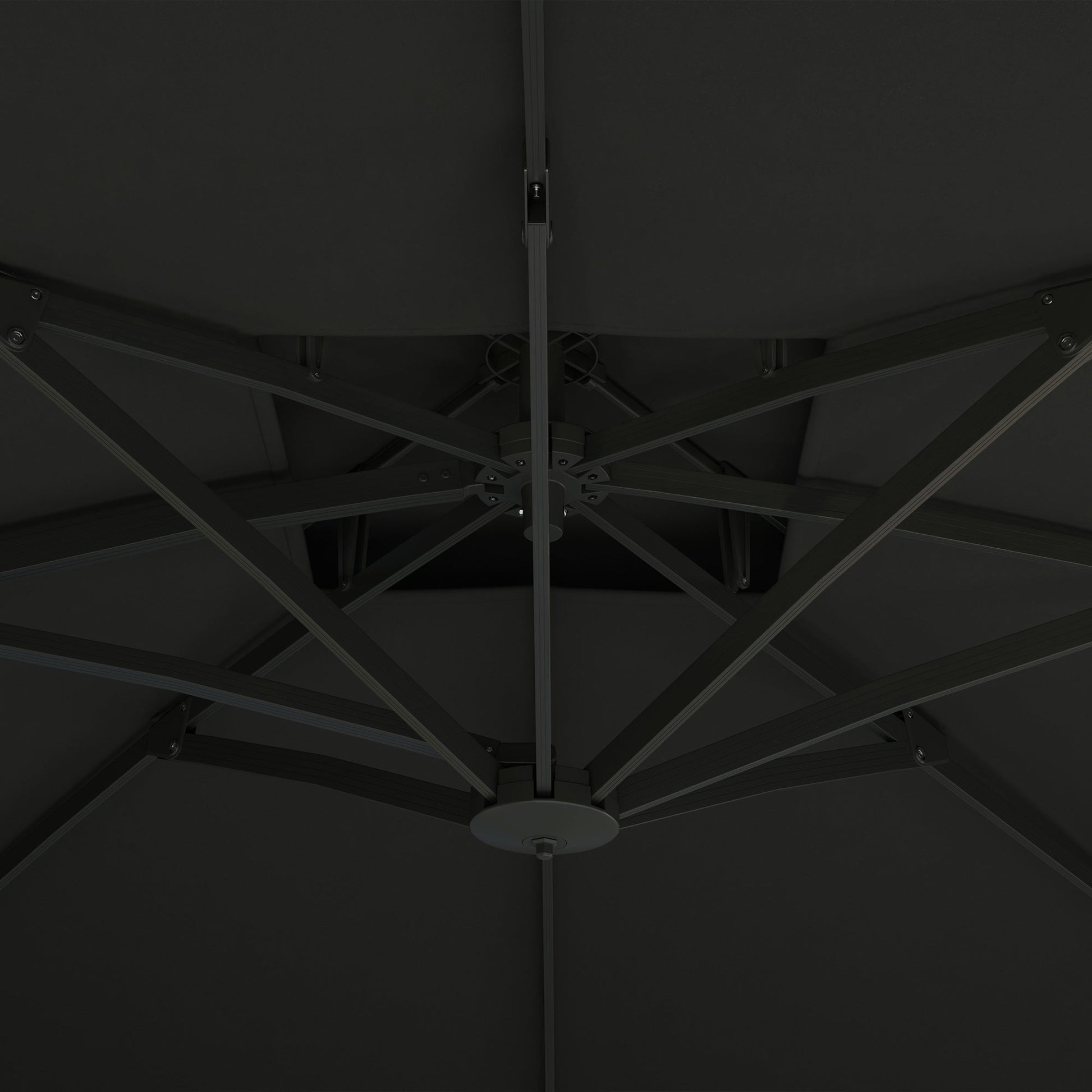 3(m) Cantilever Parasol with Hydraulic Opening, Heavy Duty Aluminium Hanging Garden Parasol, Double Top Square Patio Umbrella with 360° Rotation, 8 Ribs, Cross Base, Grey
