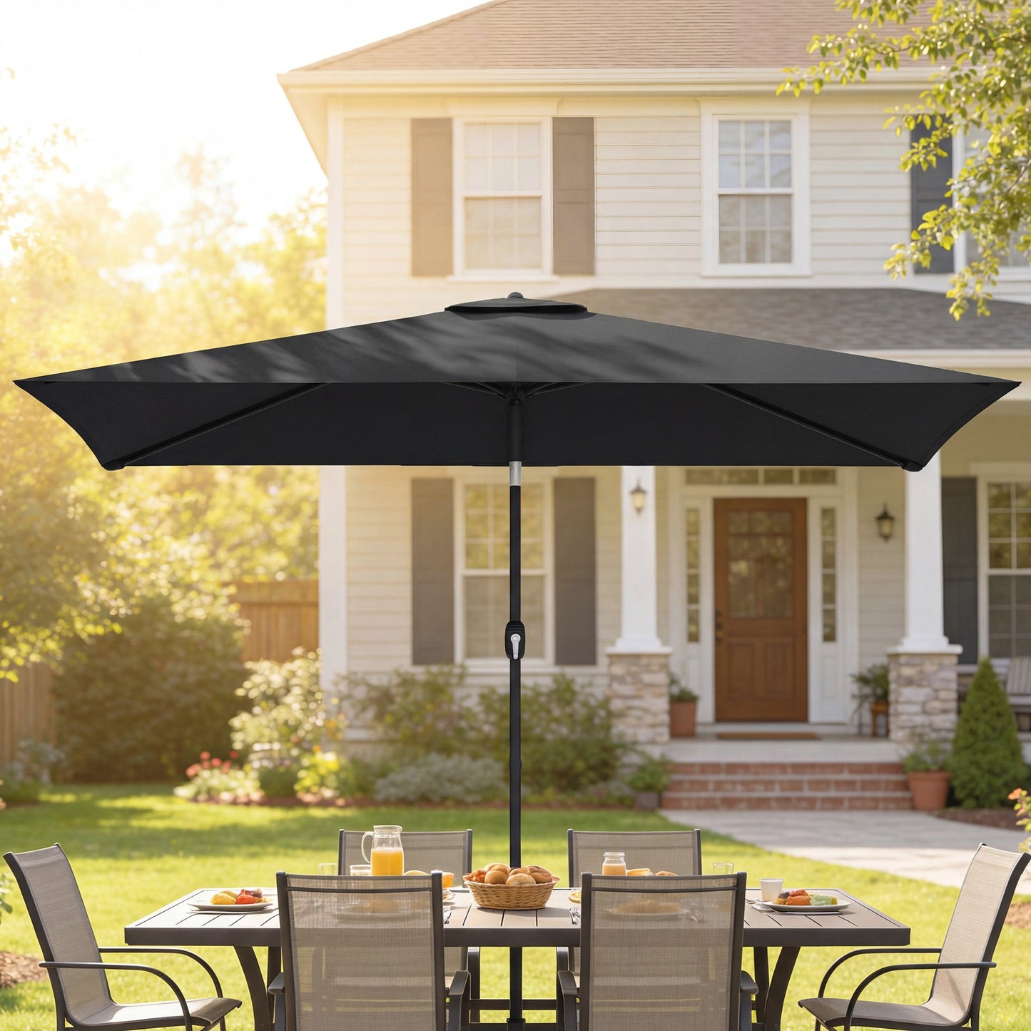 3x2m Garden Parasol, Parasol Umbrella with Crank Handle, Tilt Function, Polyester Canopy, Outdoor Table Umbrella for Patio, Garden, Black