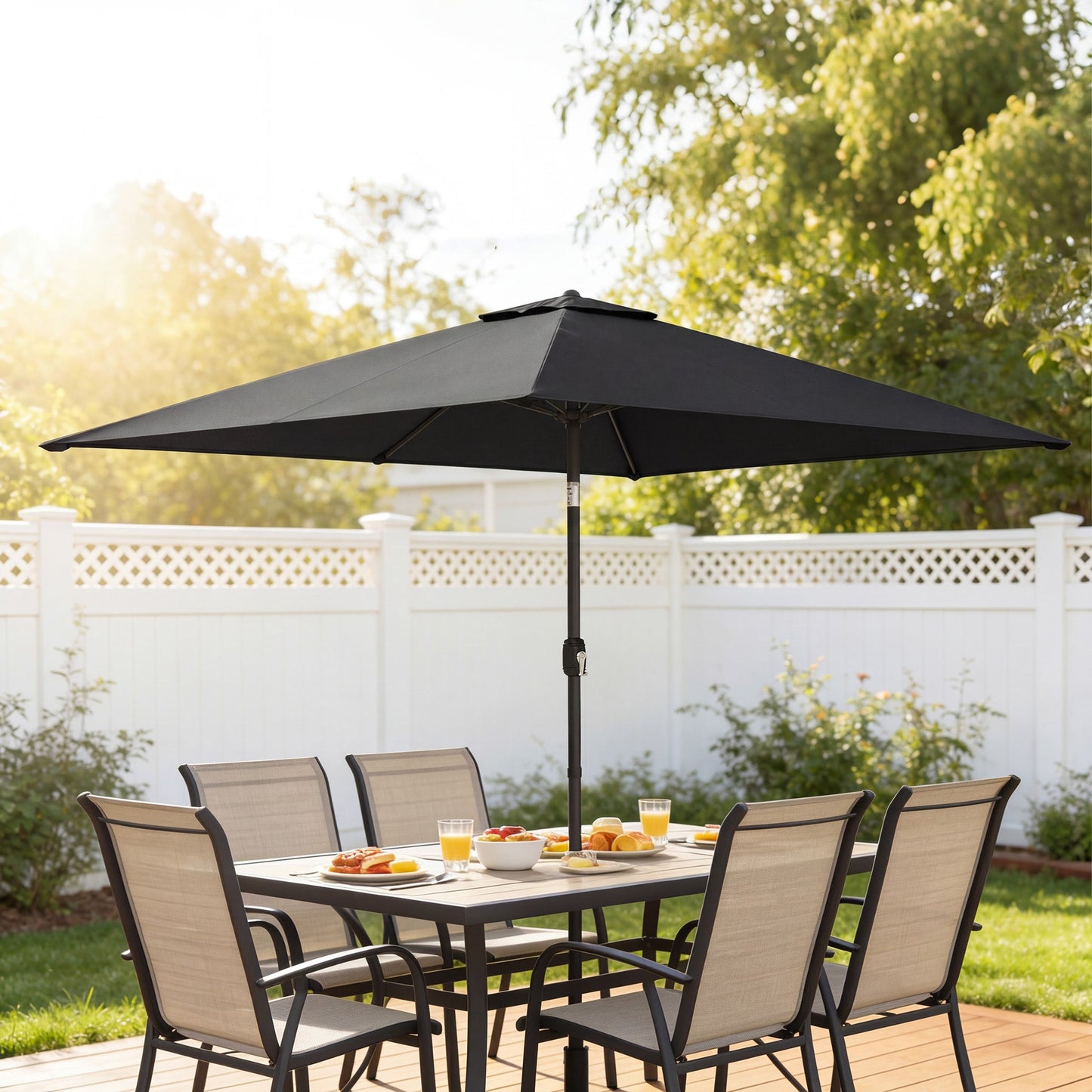 3x2m Garden Parasol, Parasol Umbrella with Crank Handle, Tilt Function, Polyester Canopy, Outdoor Table Umbrella for Patio, Garden, Black
