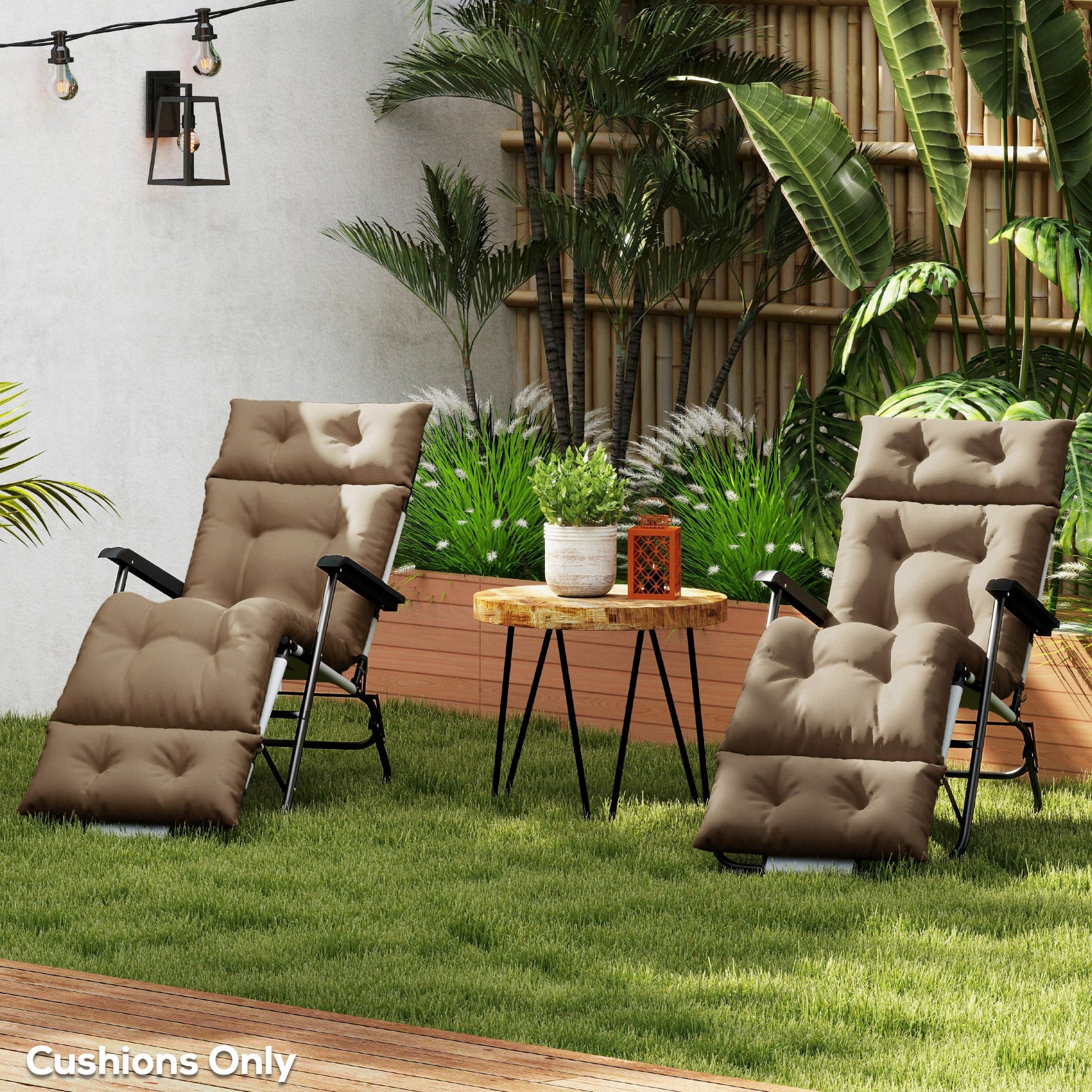 Sun Lounger Cushions Only, 190x56x10cm Garden Lounge Chair Cushions Set of 2, UPF20+ 220gsm Fabric, Thick Sunbed Replacement Pads with 6 Ties, Khaki