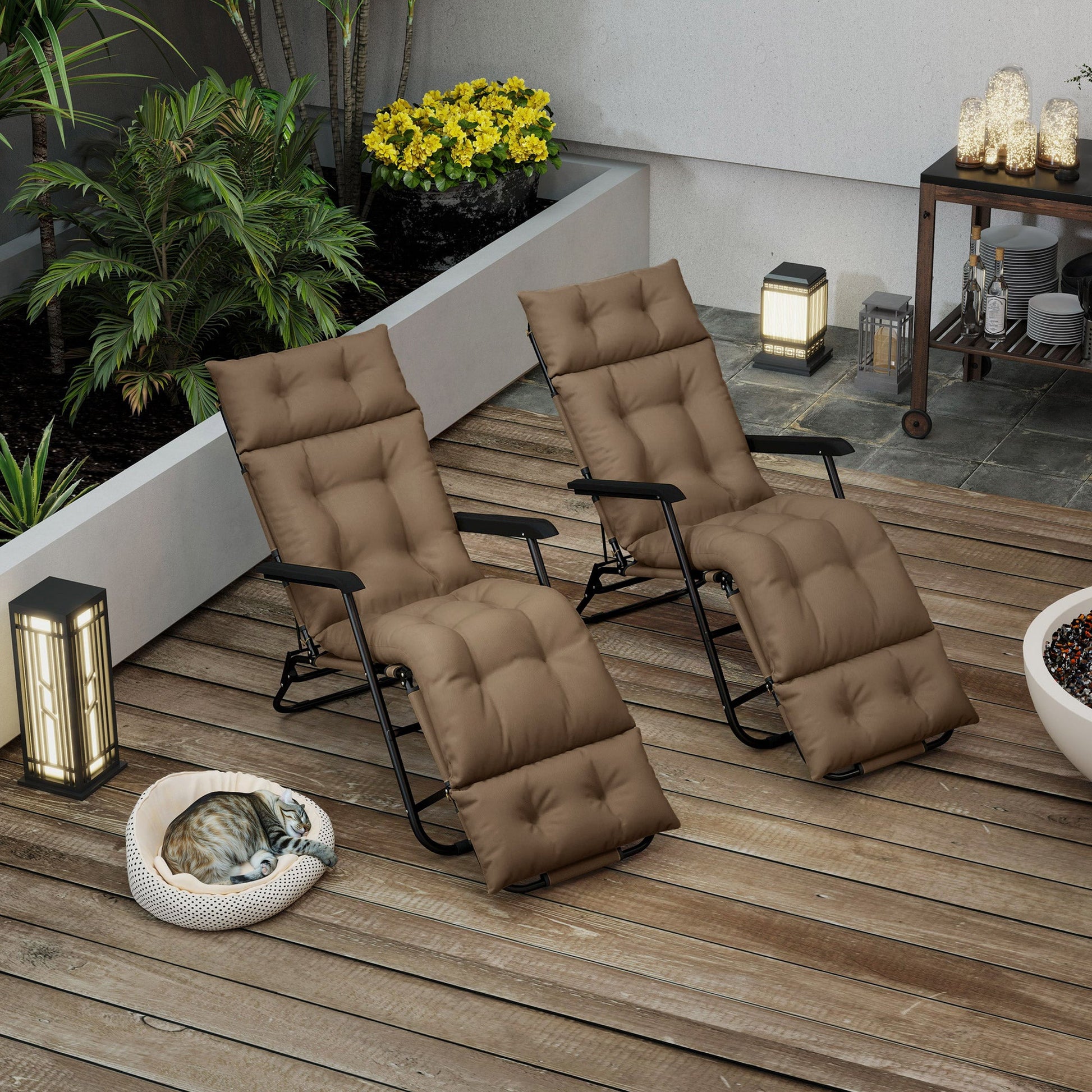 Sun Lounger Cushions Only, 190x56x10cm Garden Lounge Chair Cushions Set of 2, UPF20+ 220gsm Fabric, Thick Sunbed Replacement Pads with 6 Ties, Khaki