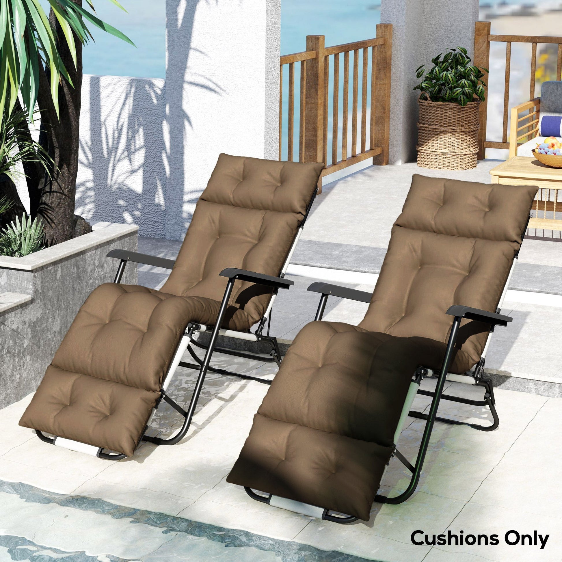 Sun Lounger Cushions Only, 190x56x10cm Garden Lounge Chair Cushions Set of 2, UPF20+ 220gsm Fabric, Thick Sunbed Replacement Pads with 6 Ties, Khaki