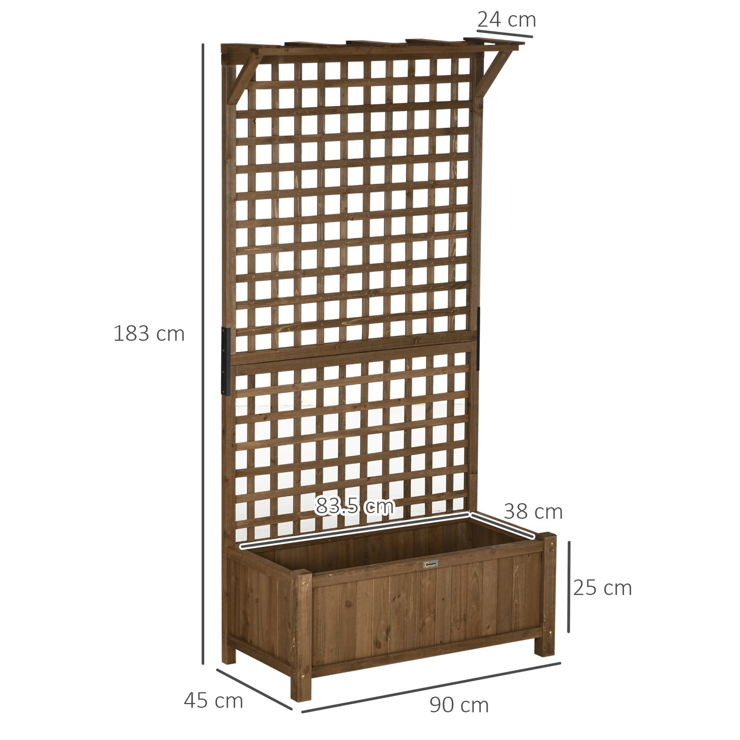 Wood Planter with Trellis for Climbing Plants, Raised Bed, Planter Box with Drainage Holes to Grow Vegetables, Herbs and Flowers for Garden, Patio, Yard, Brown