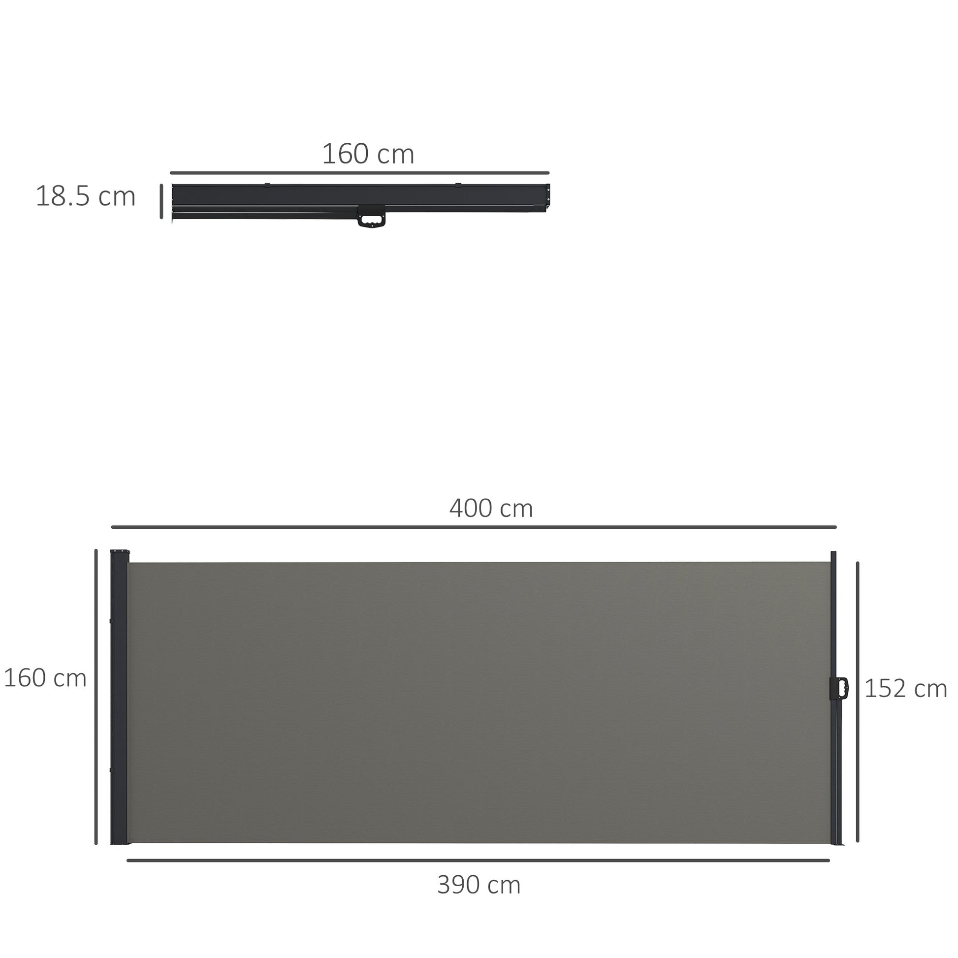 Retractable Side Awning, Garden Privacy Screen Divider, Full Cassette Wind Breaker for Hot Tub, Balcony, Terrace, Pool, 400 x 160cm, Dark Grey