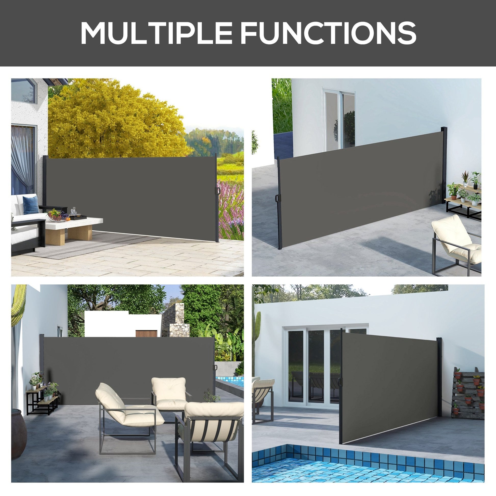 Retractable Side Awning, Garden Privacy Screen Divider, Full Cassette Wind Breaker for Hot Tub, Balcony, Terrace, Pool, 400 x 160cm, Dark Grey