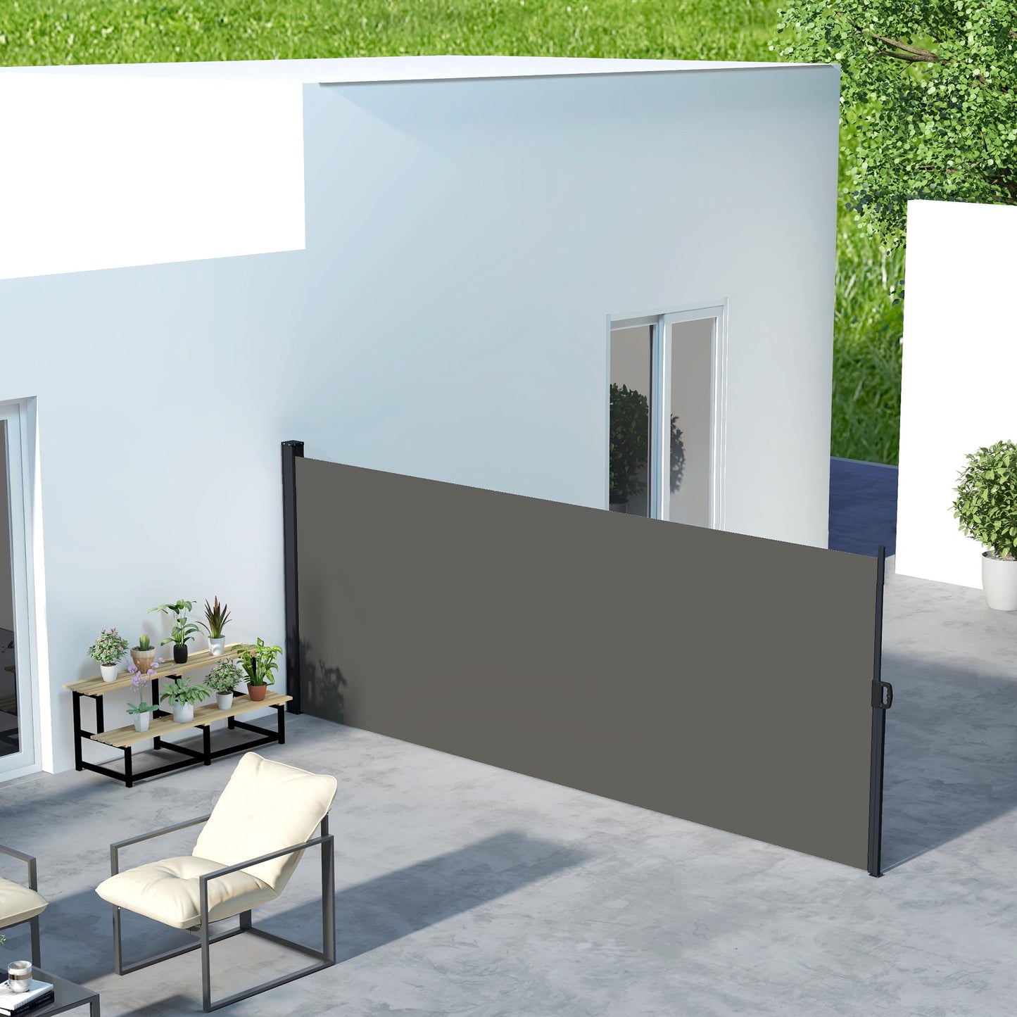 Retractable Side Awning, Garden Privacy Screen Divider, Full Cassette Wind Breaker for Hot Tub, Balcony, Terrace, Pool, 400 x 160cm, Dark Grey