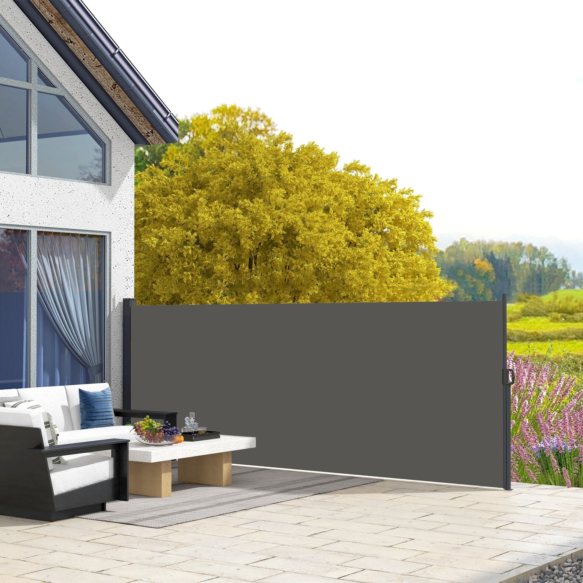Retractable Side Awning, Garden Privacy Screen Divider, Full Cassette Wind Breaker for Hot Tub, Balcony, Terrace, Pool, 400 x 160cm, Dark Grey