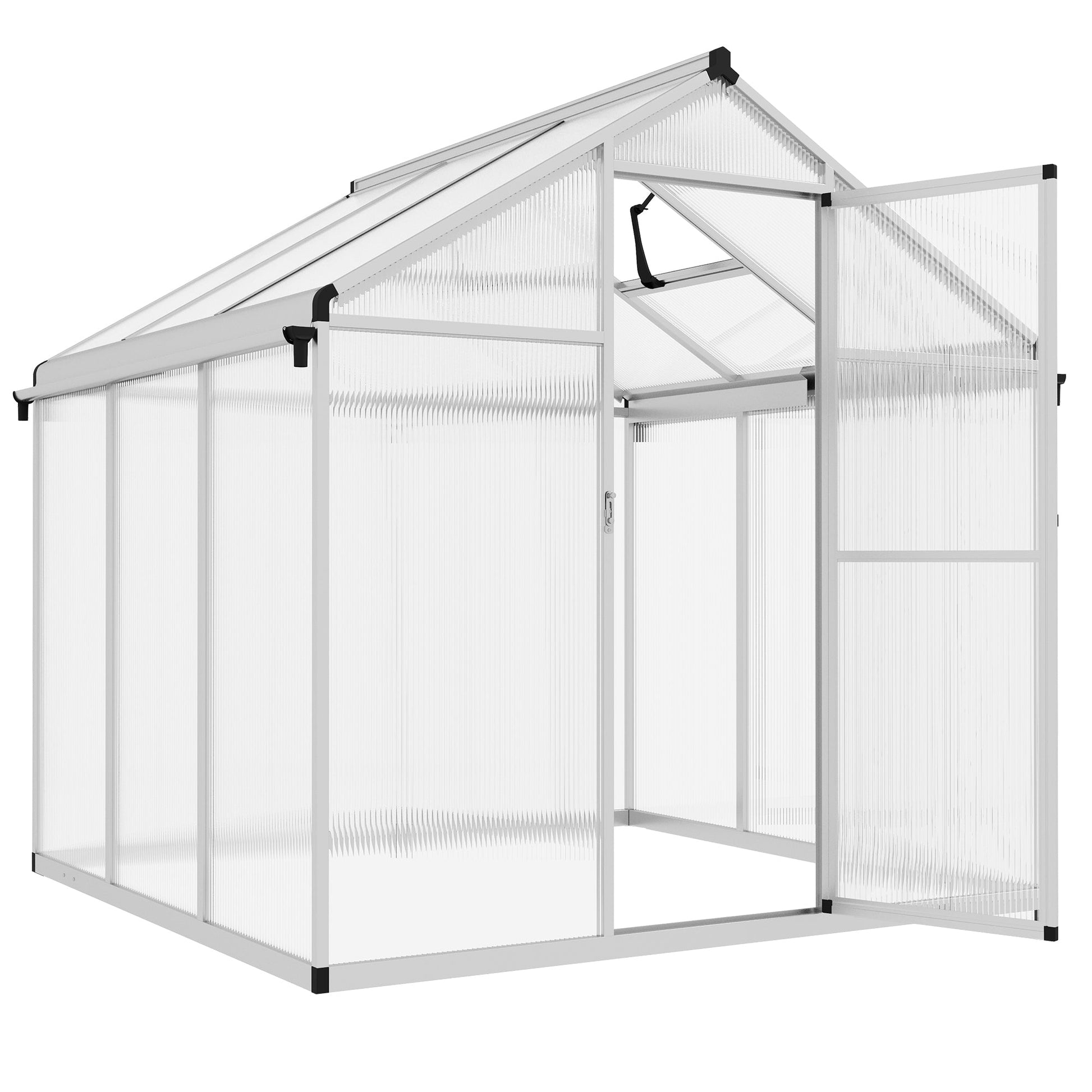 6 x 6ft Polycarbonate Greenhouse with Rain Gutters, Large Walk-In Green House with Door and Window, Garden Plants Grow House with Aluminium Frame and Foundation