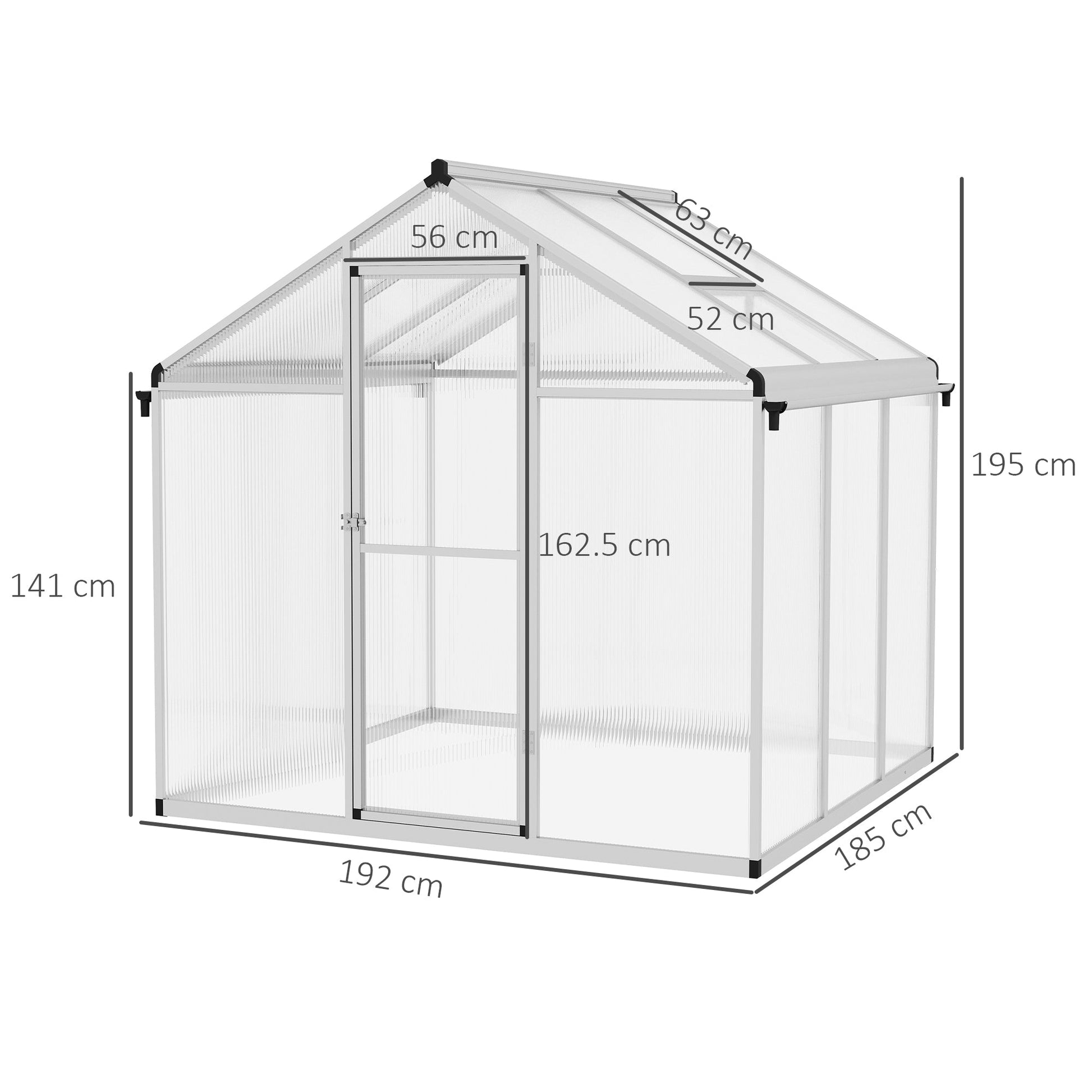 6 x 6ft Polycarbonate Greenhouse with Rain Gutters, Large Walk-In Green House with Door and Window, Garden Plants Grow House with Aluminium Frame and Foundation