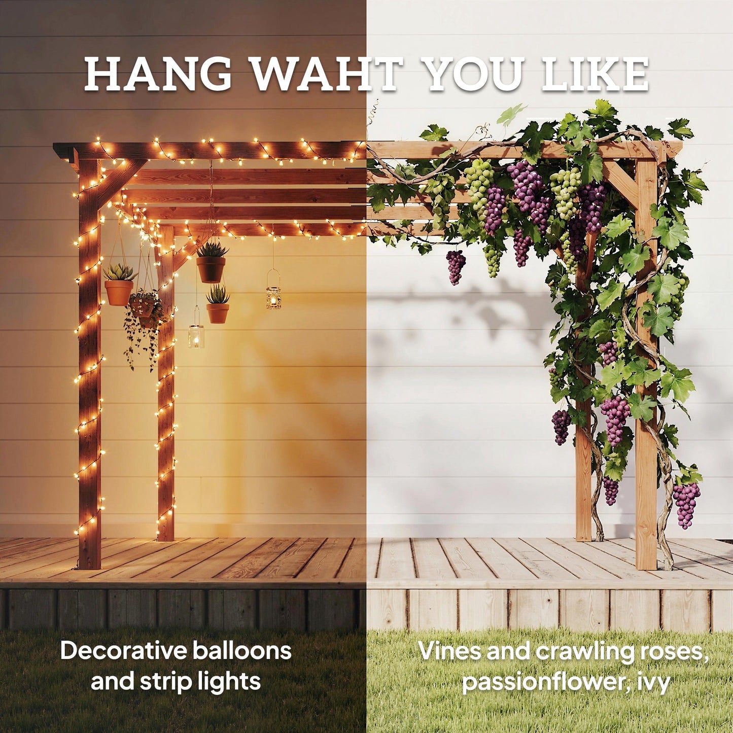 3 x 3 m Wooden Pergola Kit, Garden Pergola Gazebo Grape Trellis with Triangle Supports, 5 Crossing Beams for Climbing Vines, Flowers, Sun Shade Shelter for Grill, Patio, Maple Wood-effect