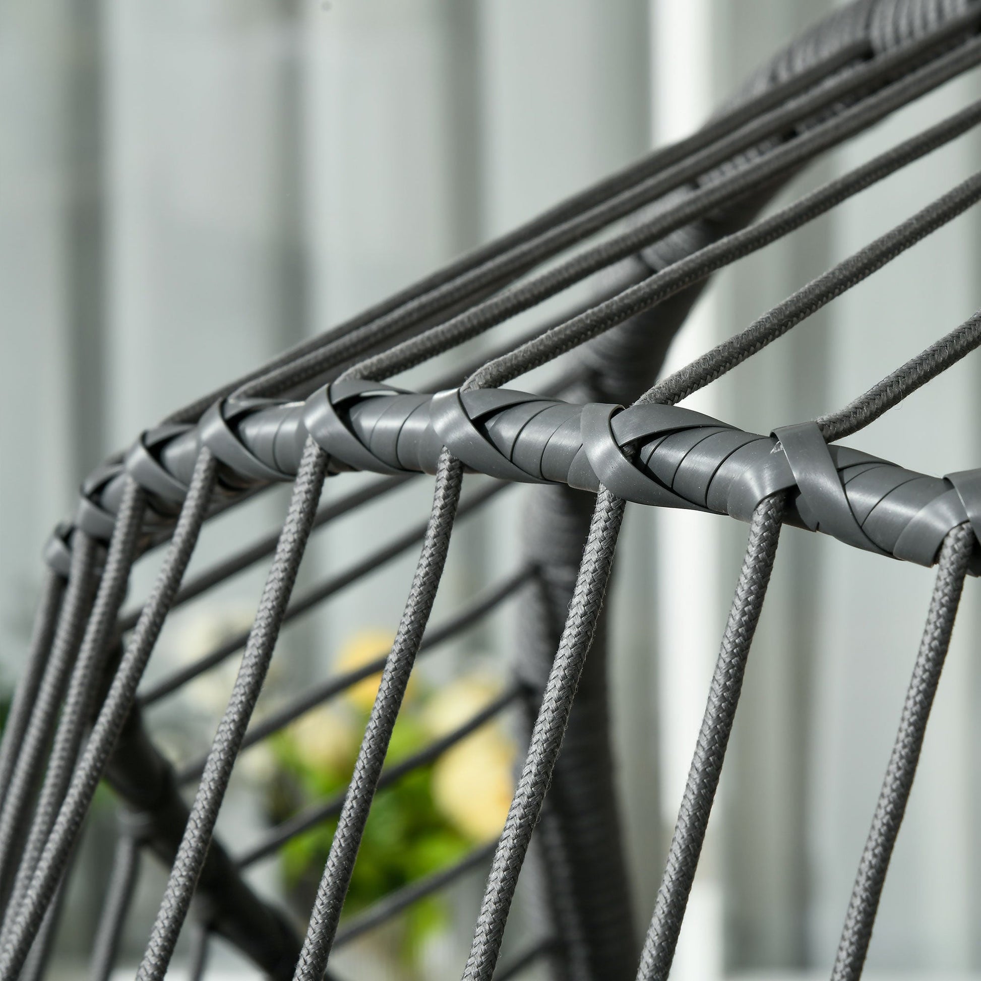 Outdoor Swing Chair with Thick Padded Cushion, Patio Hanging Chair with Metal Stand, Foldable Basket Egg Chair with Cup Holder, Rope Structure, for Indoor and Outdoor, Grey