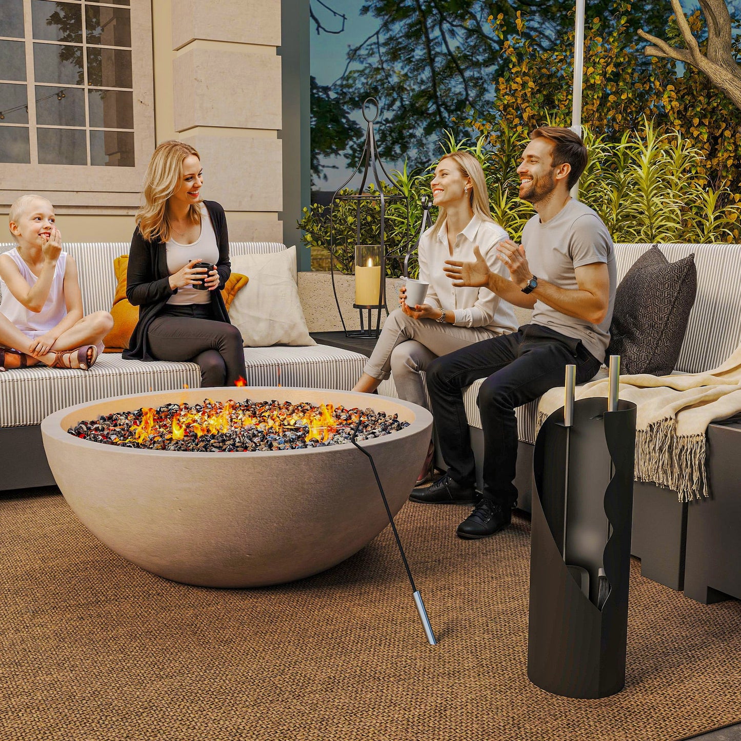 4 Pieces Fireplace Companion Set, Metal Fireplace Accessories Fireside Companion Set with Broom, Shovel, Poker and Bucket, Silver