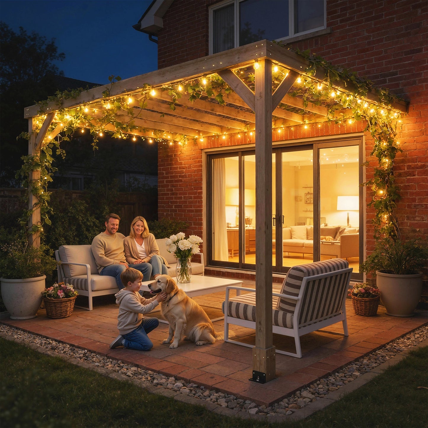 3 x 3 m Lean-To Wooden Pergola Kit, Decorative Garden Gazebo with Stable Structure and Concrete Anchors, Grape Trellis for Climbing Vines, Flowers, Garden Patio, Light Brown