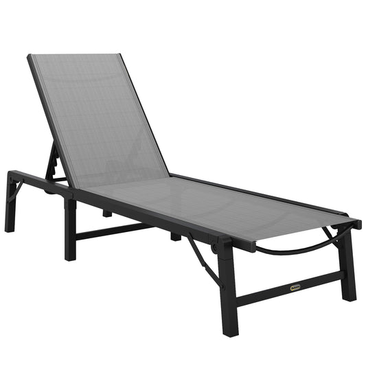 Folding Sun Lounger, 5-Position Adjustable Garden Chaise Lounge Sunbed, Steel Frame Reclining Chair for Beach, Porch, Patio, Camping, Light Grey