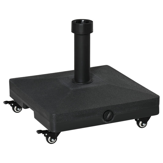 20kg Heavy Duty Garden Parasol Base Stand with Wheels Sand or Water Filled Patio Umbrella Base Square Outdoor Umbrella Stand Holder, Black