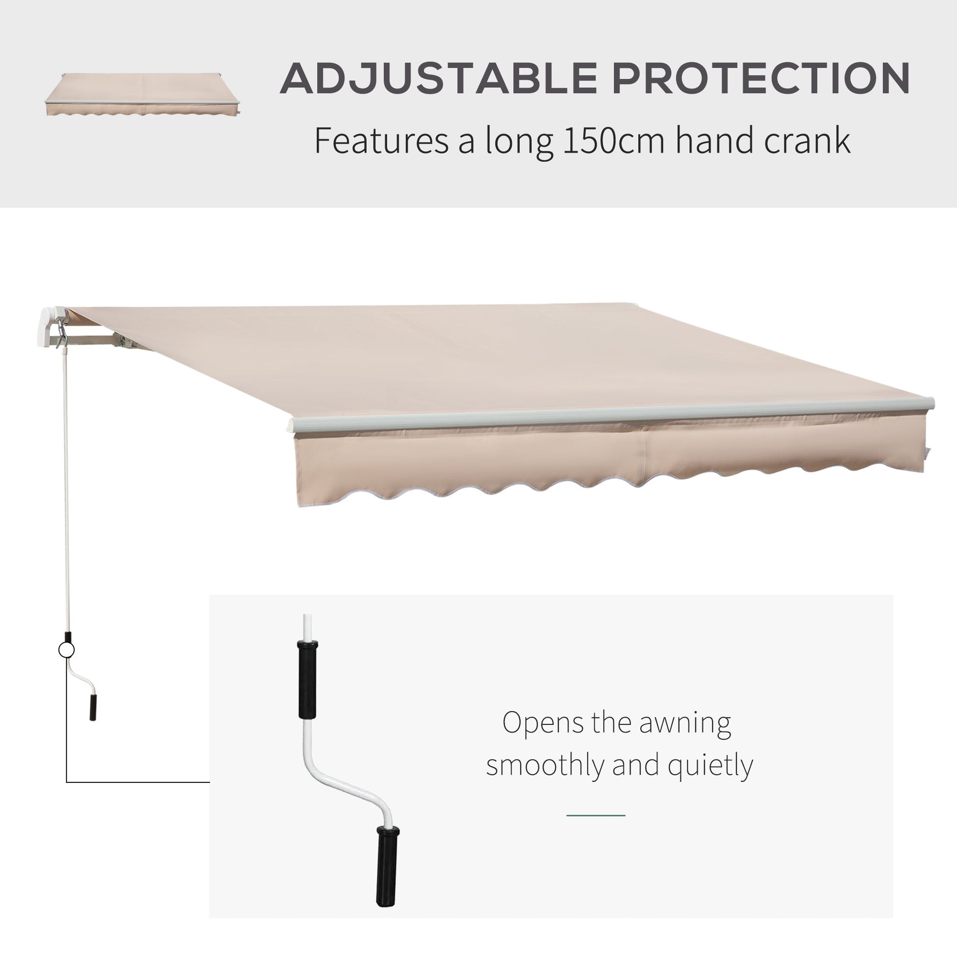 4x2.5m Retractable Manual Awning Window Door Sun Shade Canopy with Fittings and Crank Handle Beige