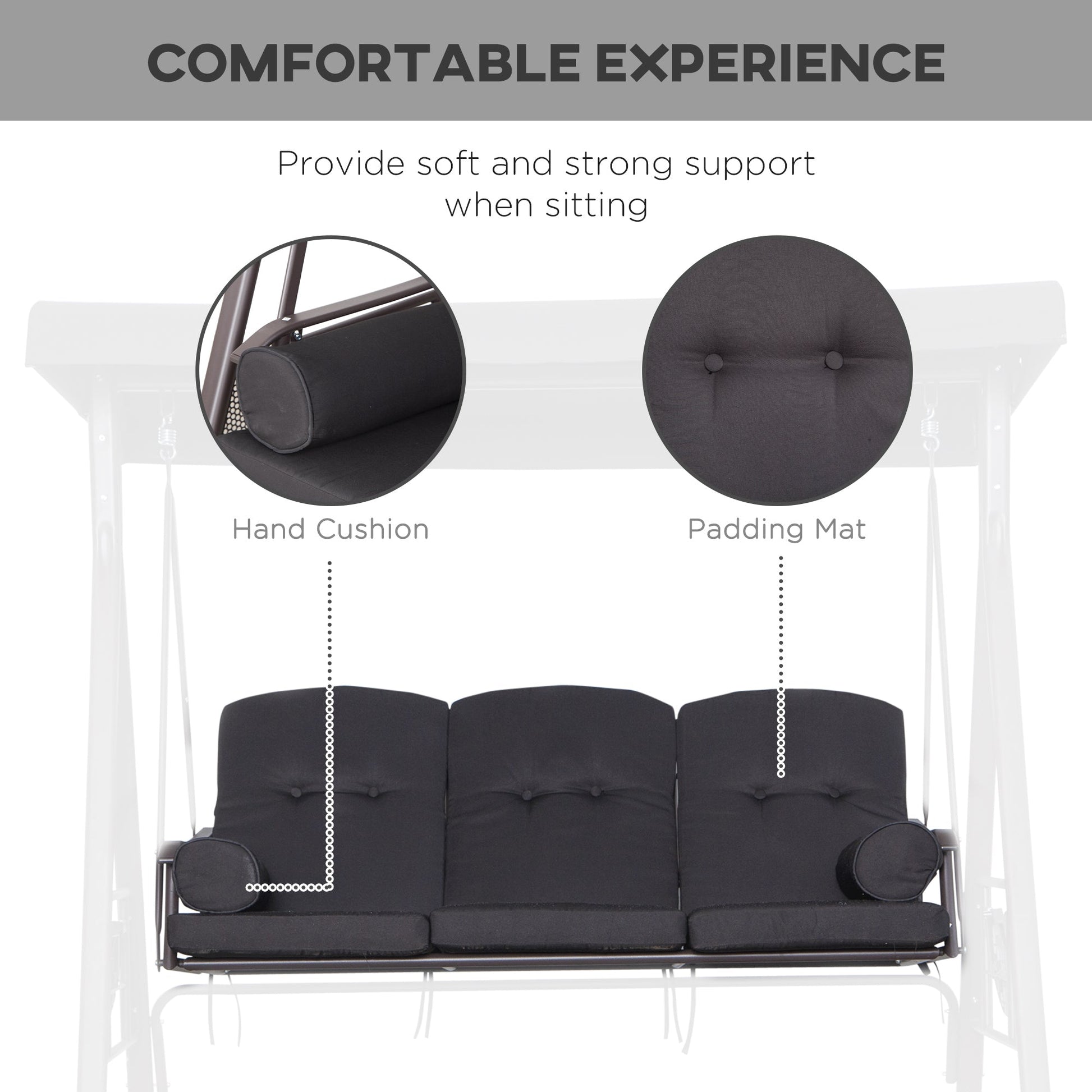 3 Seater Canopy Swing Chair, Outdoor Garden Swing Seat w/ Top Roof and Cushions, Black