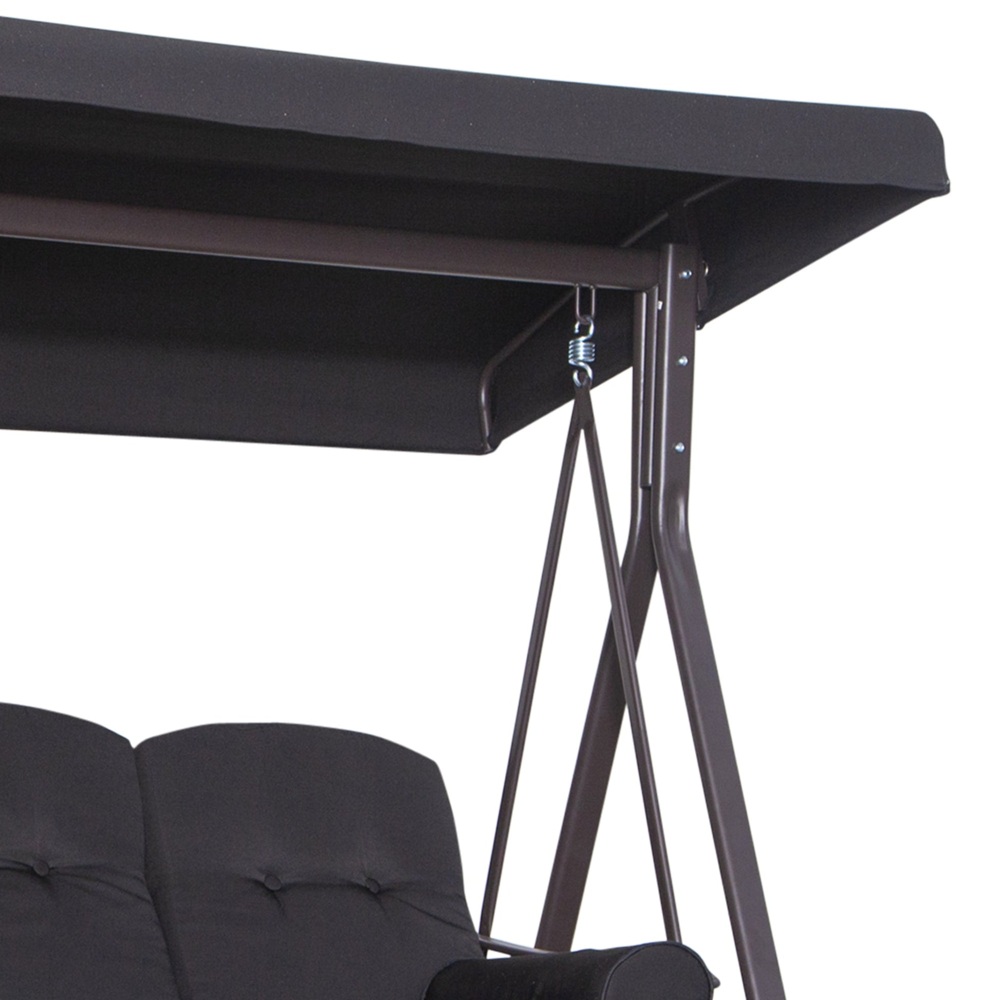 3 Seater Canopy Swing Chair, Outdoor Garden Swing Seat w/ Top Roof and Cushions, Black