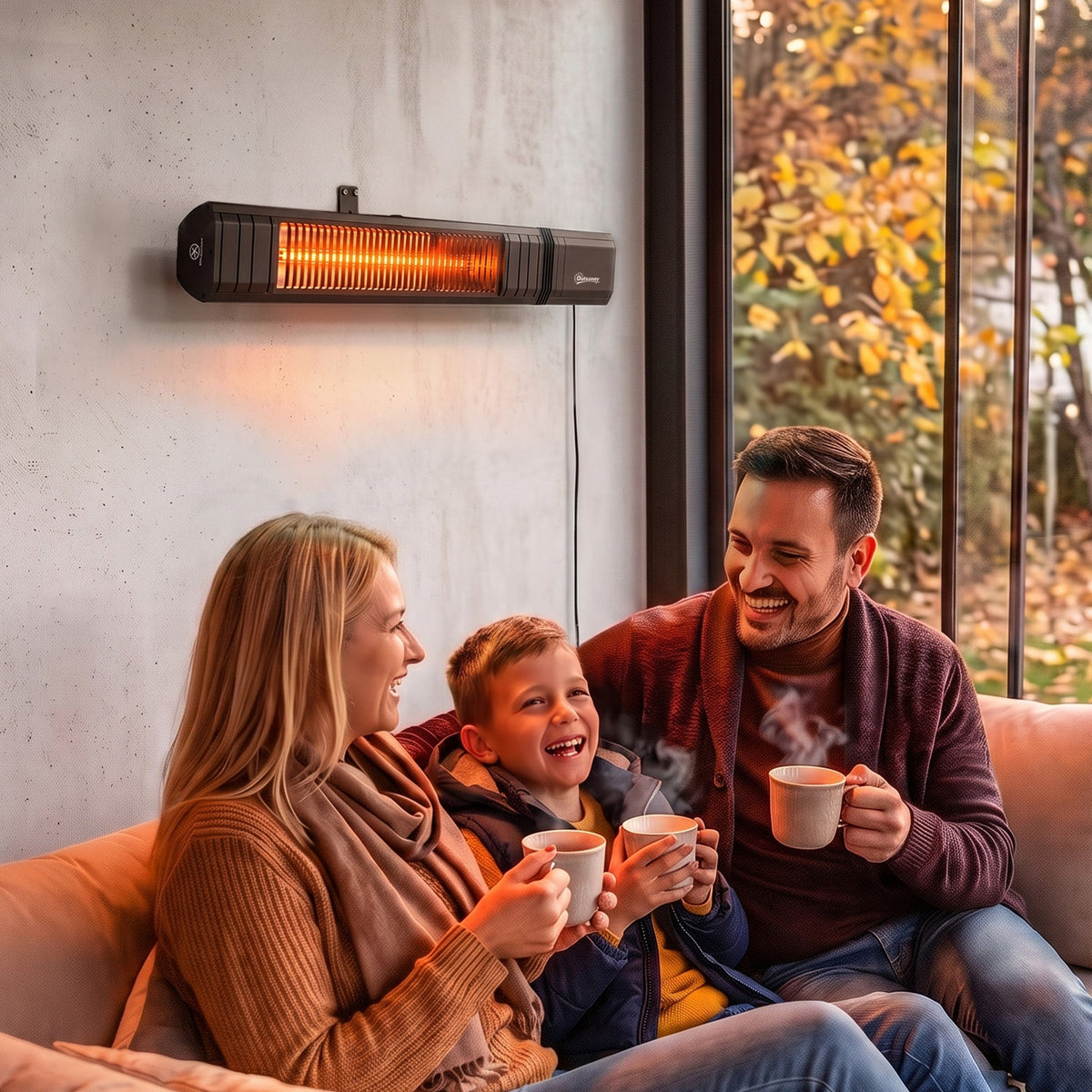 2000 W Electric Infrared Patio Heater, Wall Mounted IP65 Waterproof Outdoor Garden Heater with APP/Touch/Remote Control, 9 Heat Settings, 24H Timer for Indoor & Outdoor, Black