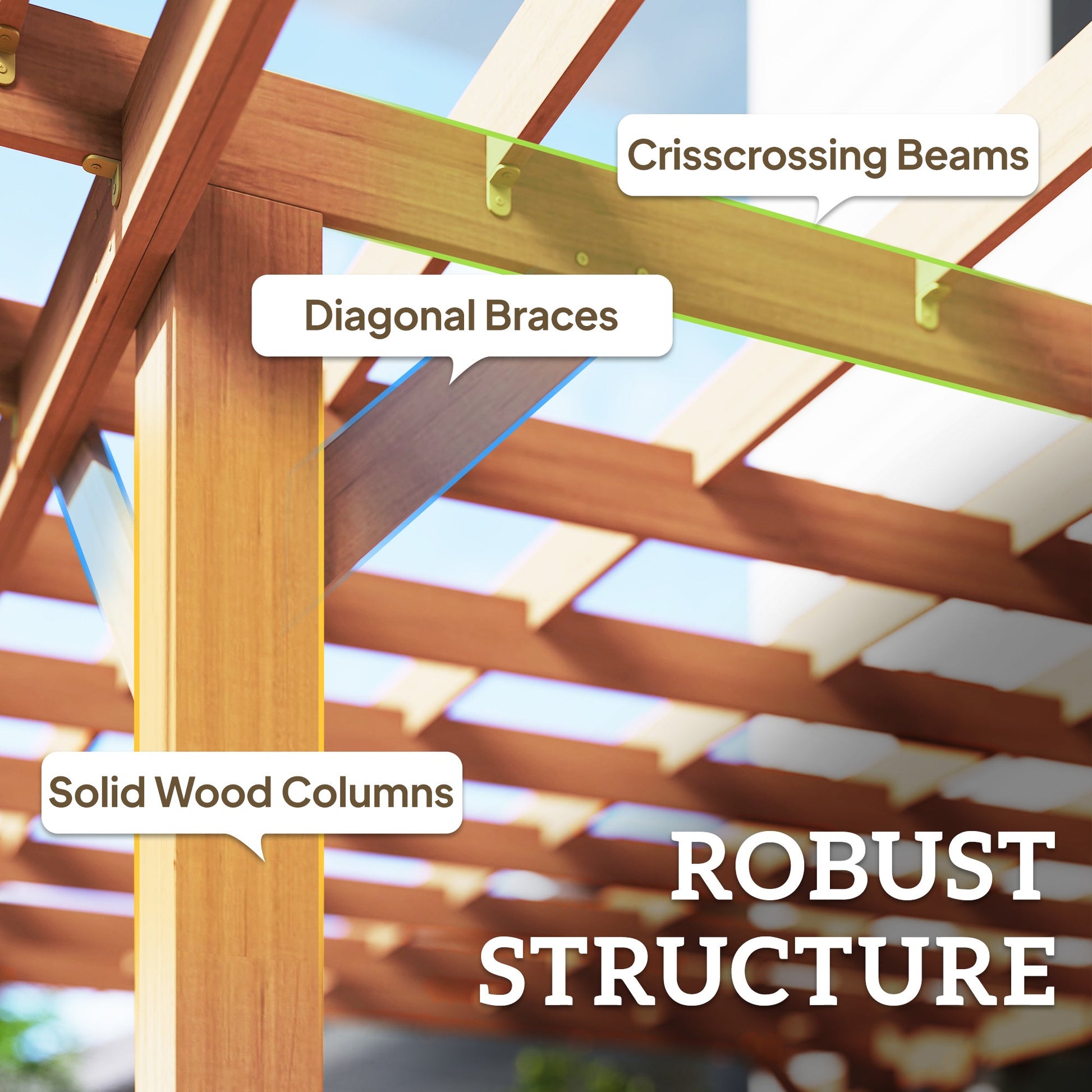 3.6 x 3.6m Graden Pergola Kit, Wooden Pergola Gazebo Grape Trellis with Stable Structure for Climbing Vines Flowers, Dark Brown