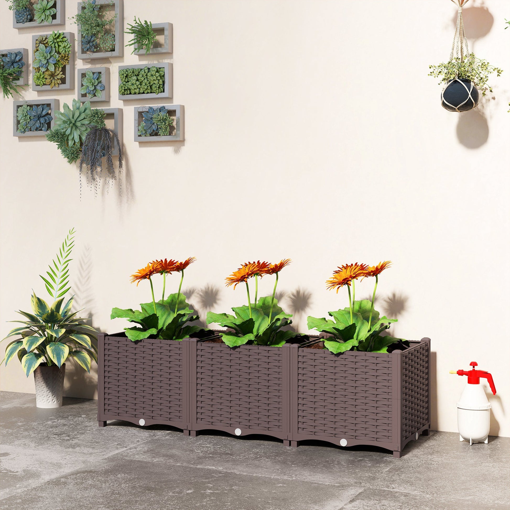 Plastic Raised Garden Bed with Legs, Self Watering Elevated Planter Boxes with Drainage Holes and Plugs, Easy Assembly Outdoor Planter Box for Vegetables, Flowers, Herbs, 120 x 40 x 37 cm