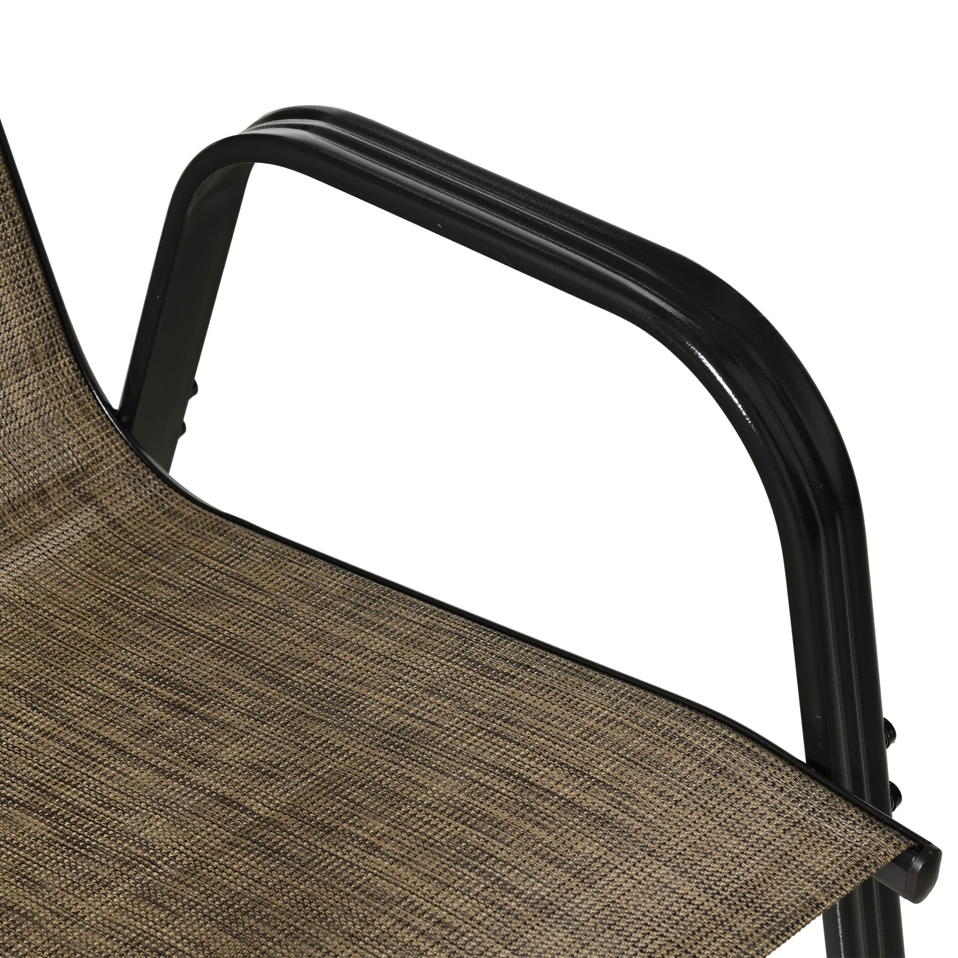 4 Pieces Garden Chairs, Stackable Outdoor Chairs with High Backrest and Armrest, Breathable Mesh Fabric Dining Chair Set of 4, Mixed Brown