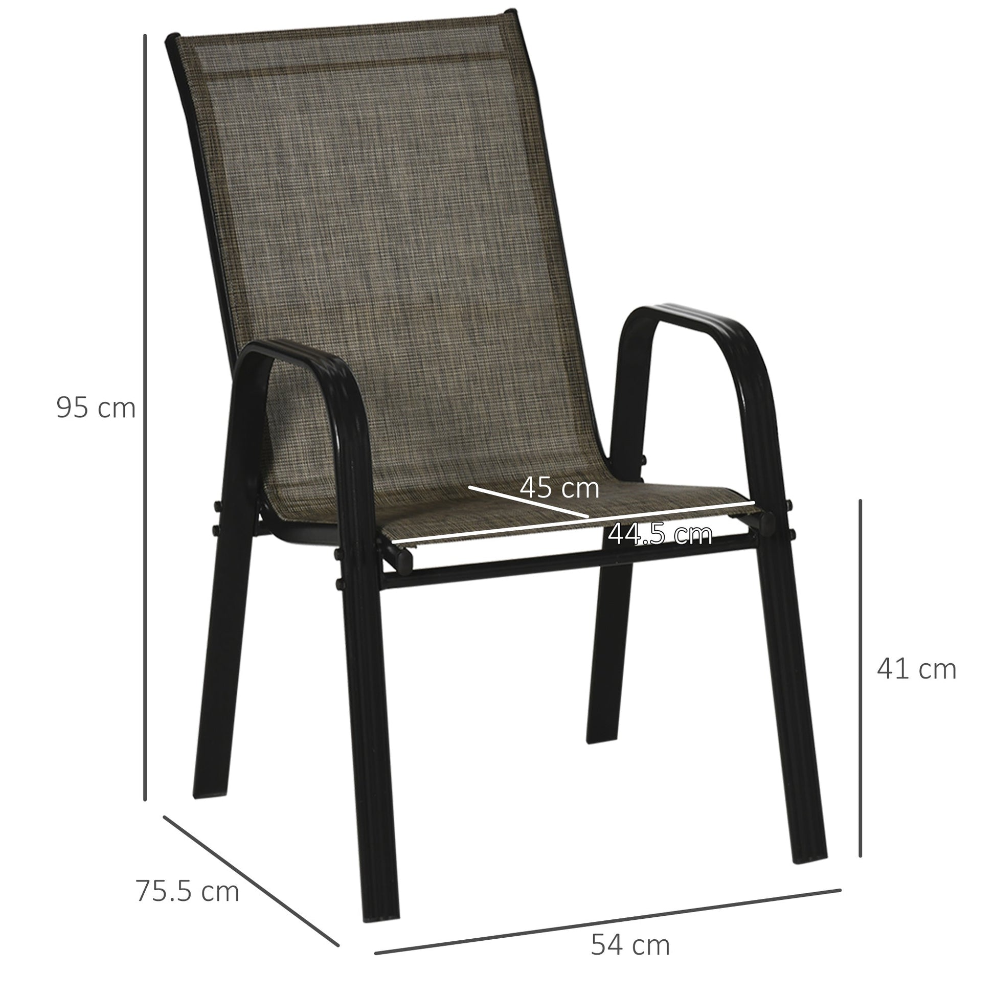 4 Pieces Garden Chairs, Stackable Outdoor Chairs with High Backrest and Armrest, Breathable Mesh Fabric Dining Chair Set of 4, Mixed Brown