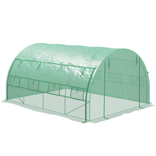 4 x 3 x 2 m Polytunnel Greenhouse with Roll-up Side Walls, Walk-in Grow House Tent with Steel Frame, Reinforced Cover, Zipped Door and 12 Mesh Windows for Garden, Green