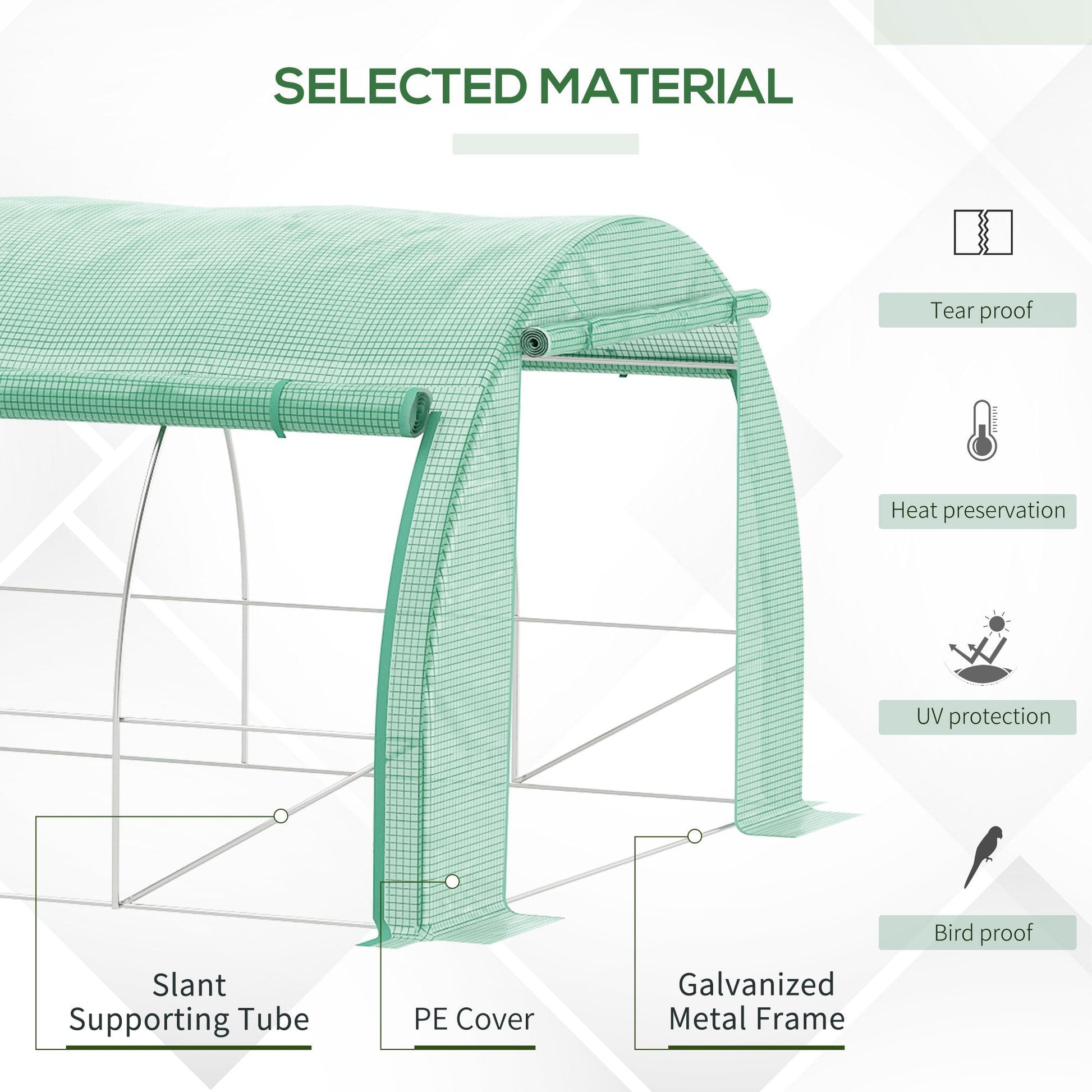 4 x 3 x 2 m Polytunnel Greenhouse with Roll-up Side Walls, Walk-in Grow House Tent with Steel Frame, Reinforced Cover, Zipped Door and 12 Mesh Windows for Garden, Green