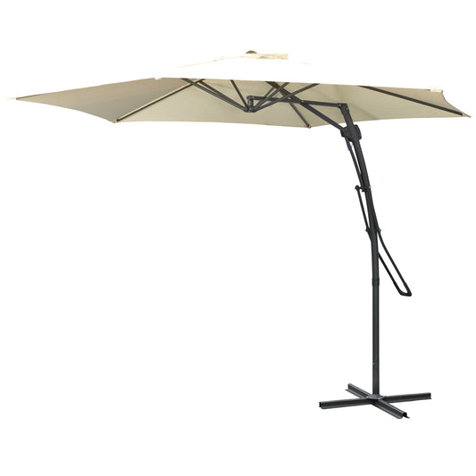 3m Cantilever Parasol with Easy Lever, Patio Umbrella with Crank Handle, Cross Base and 6 Metal Ribs, Outdoor Sun Shades for Garden, White