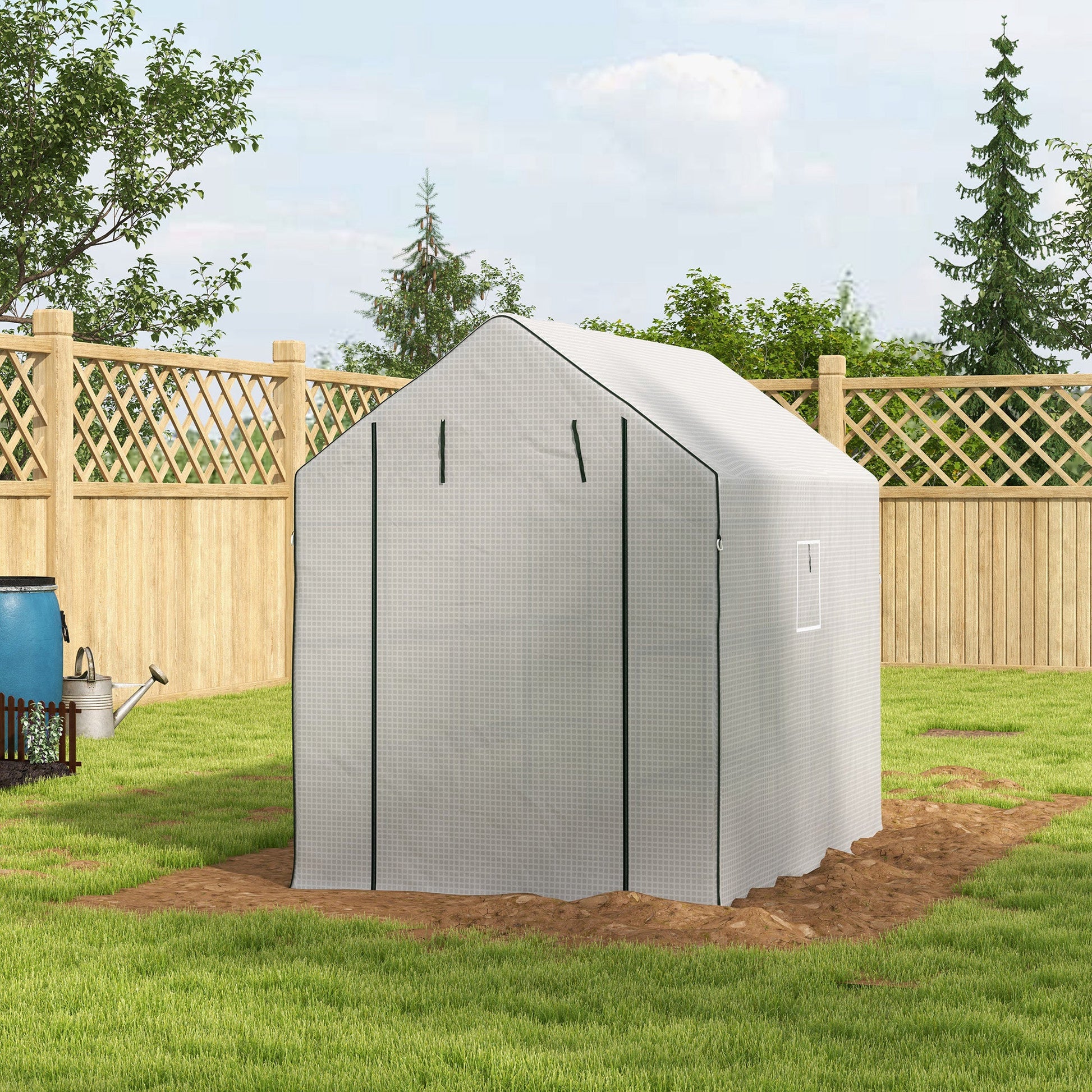 Walk-in Greenhouse with 3 Tier 12 Shelves, Small Greenhouse with Reinforced PE Cover, Garden Plant Growhouse with Roll-up Door and Three Mesh Windows, 140 x 213 x 190 cm, White