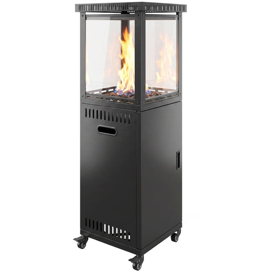 Gas Patio Heater, 13 kW Portable Propane Outdoor Heater with Stepless Heat Control, Piezo Ignition, Tip-over Protection, 4 Wheels, Lava Rocks, Black