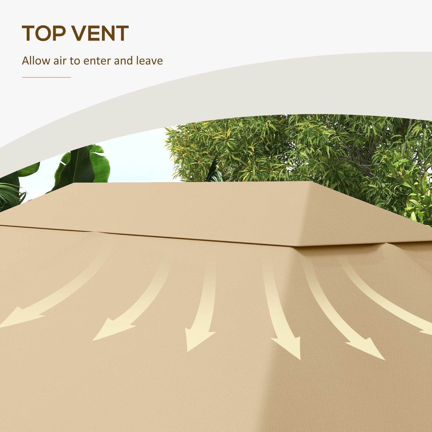 3 x 4m Gazebo Canopy Replacement Covers, Garden Gazebo Roof Replacement with Vents and Drain Holes, TOP COVER ONLY, Khaki